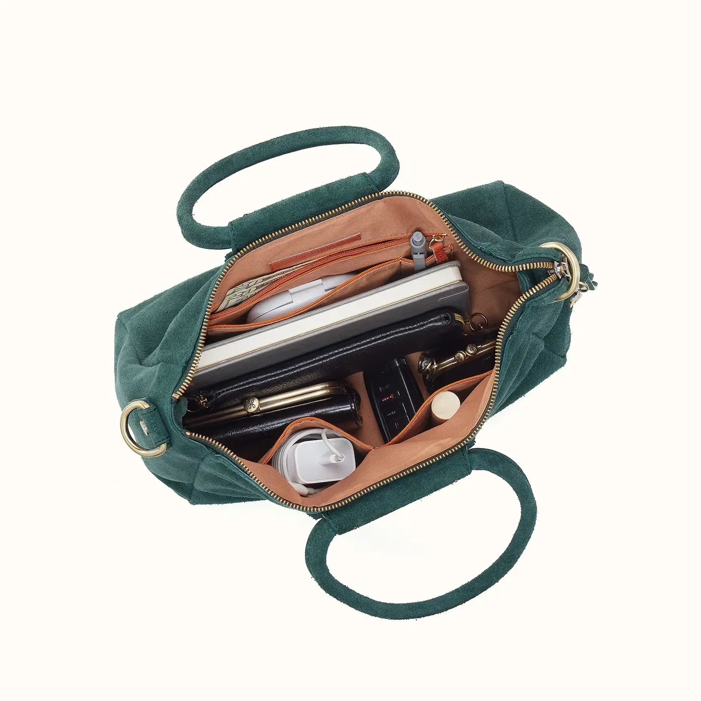 Sheila Medium Satchel In Suede Leather – Pine Needle