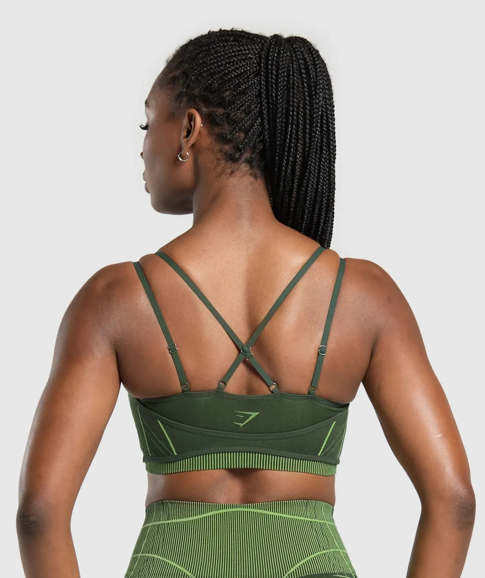 Gymshark Apex Seamless Strappy Sports Bra – Trail Green/Energy Gelato Green