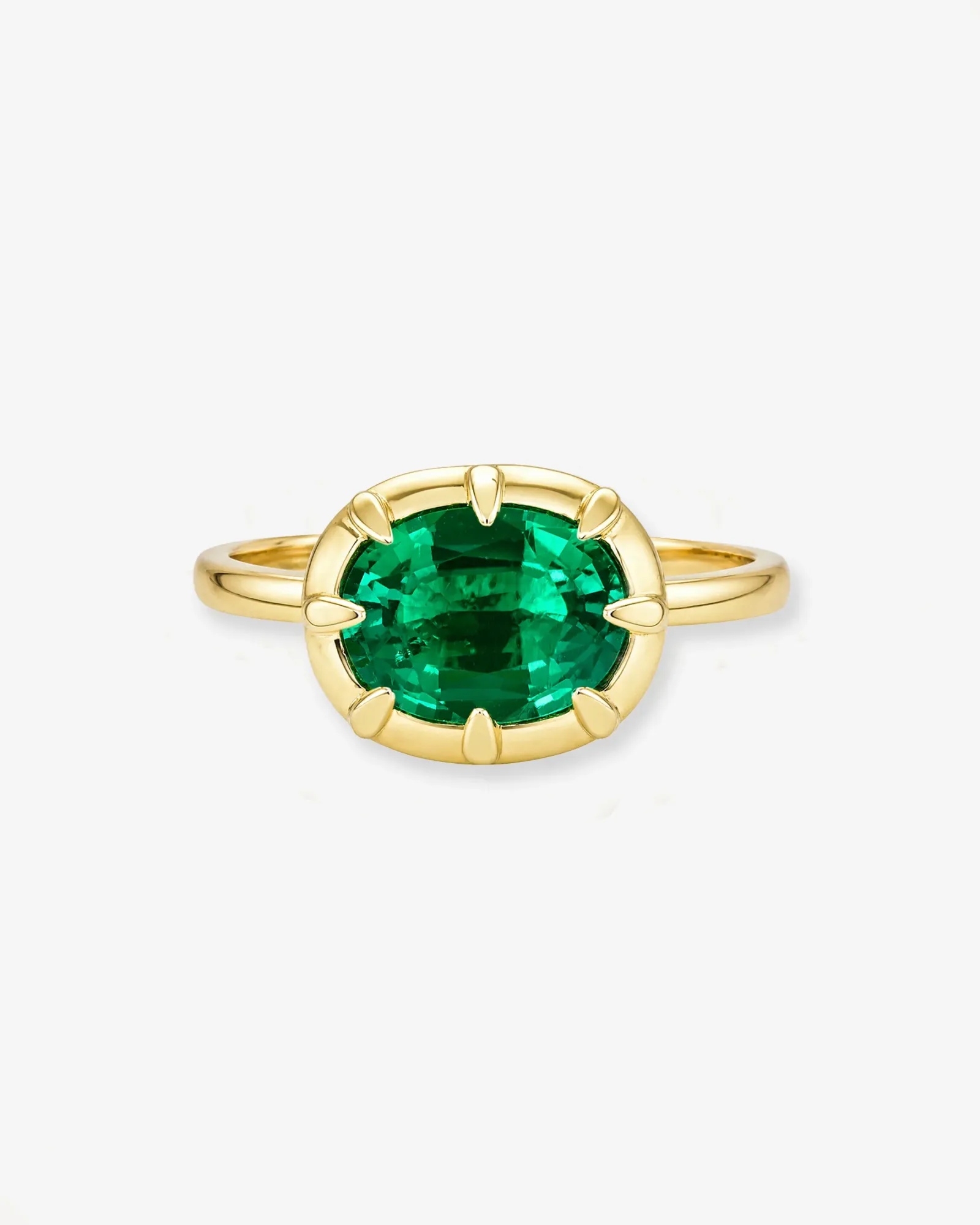 14k Gold Oval Lab Emerald Prong Ring