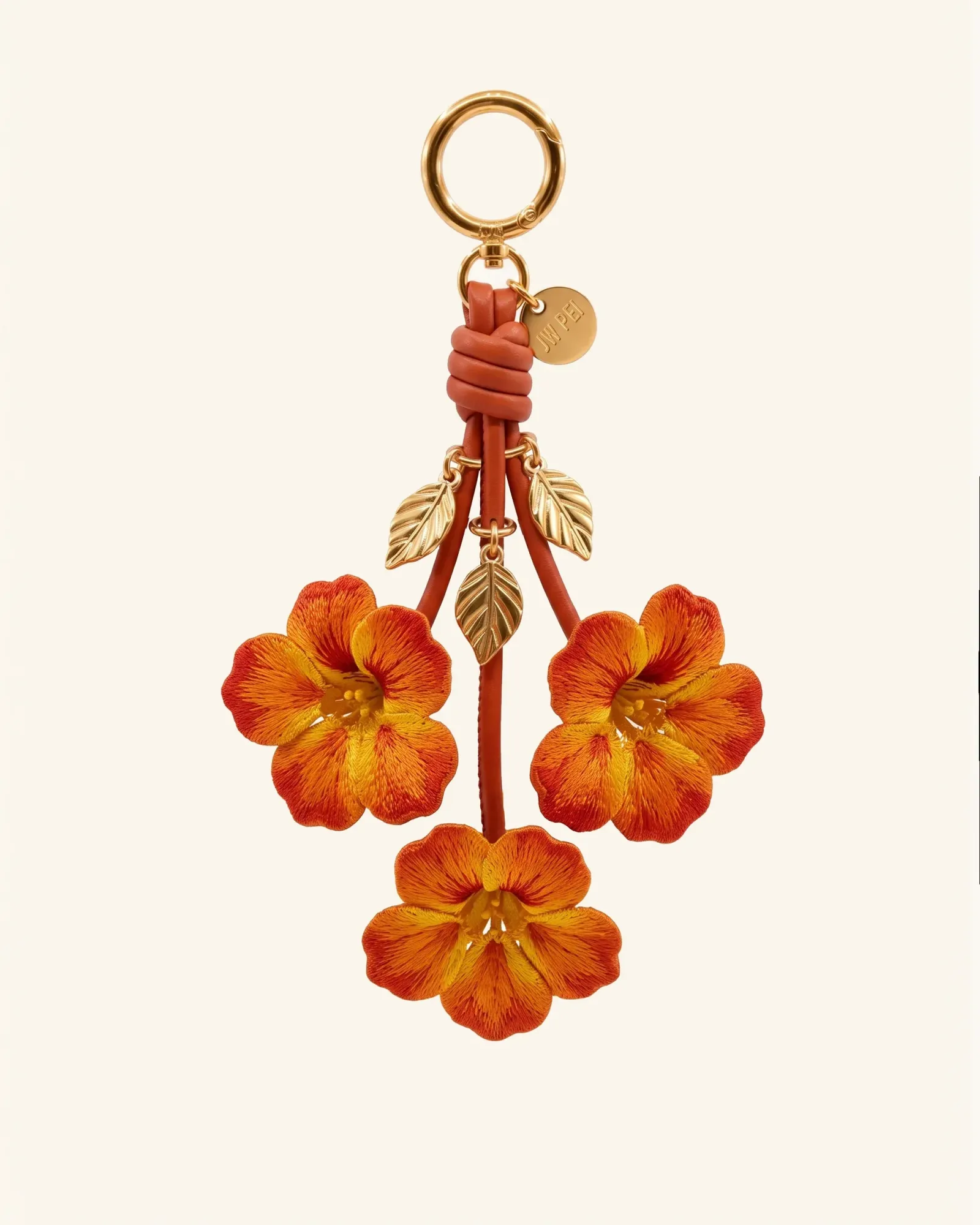 3D Embroidered Hibiscus Flower Bag Charm – Orange
