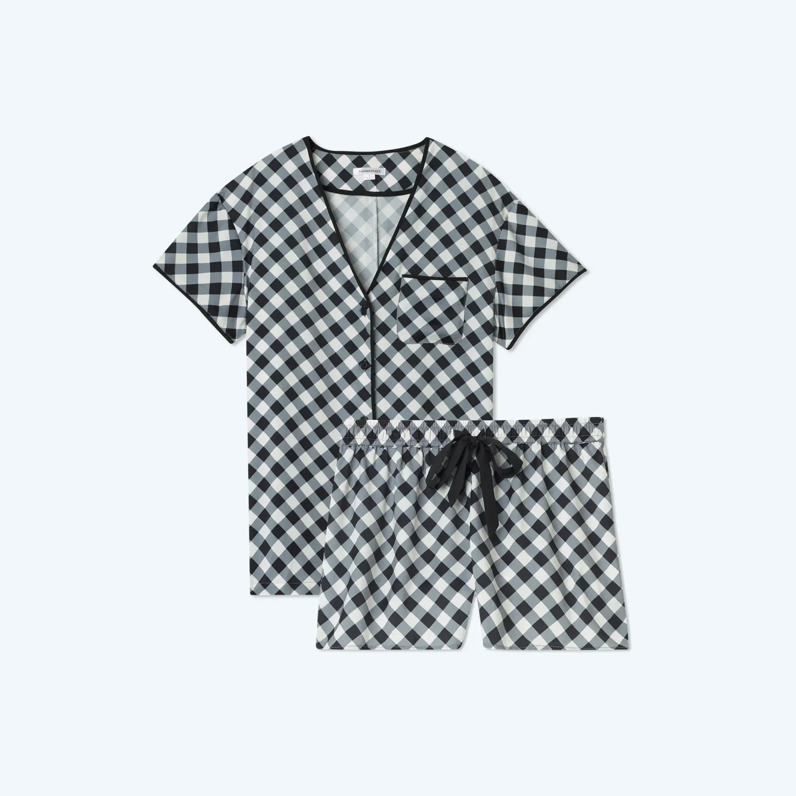 The Cloud 9 Silky Pajama Shorts Set – Gingham in Sea Urchin