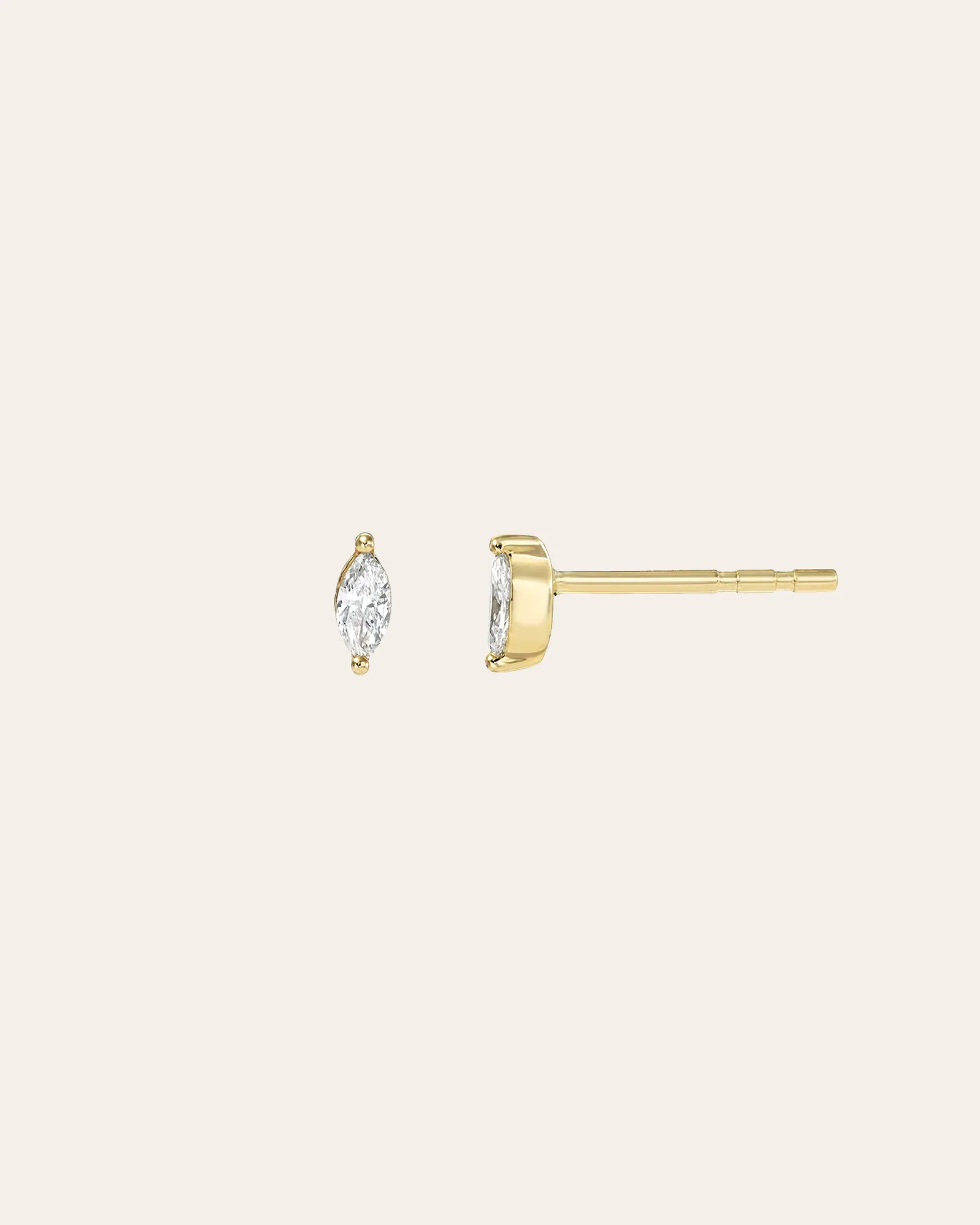 14k Gold Marquise Diamond 2 Prong Mini Stud – Single