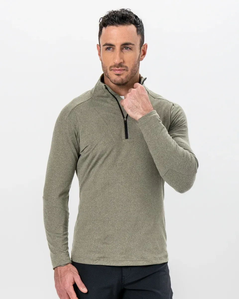 Brushed Quarter Zip – Heathered Olive