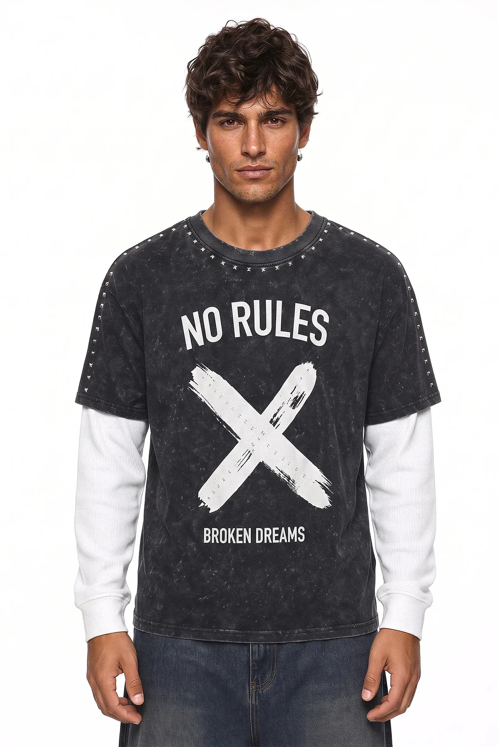 Mineral Wash Layered Graphic Top