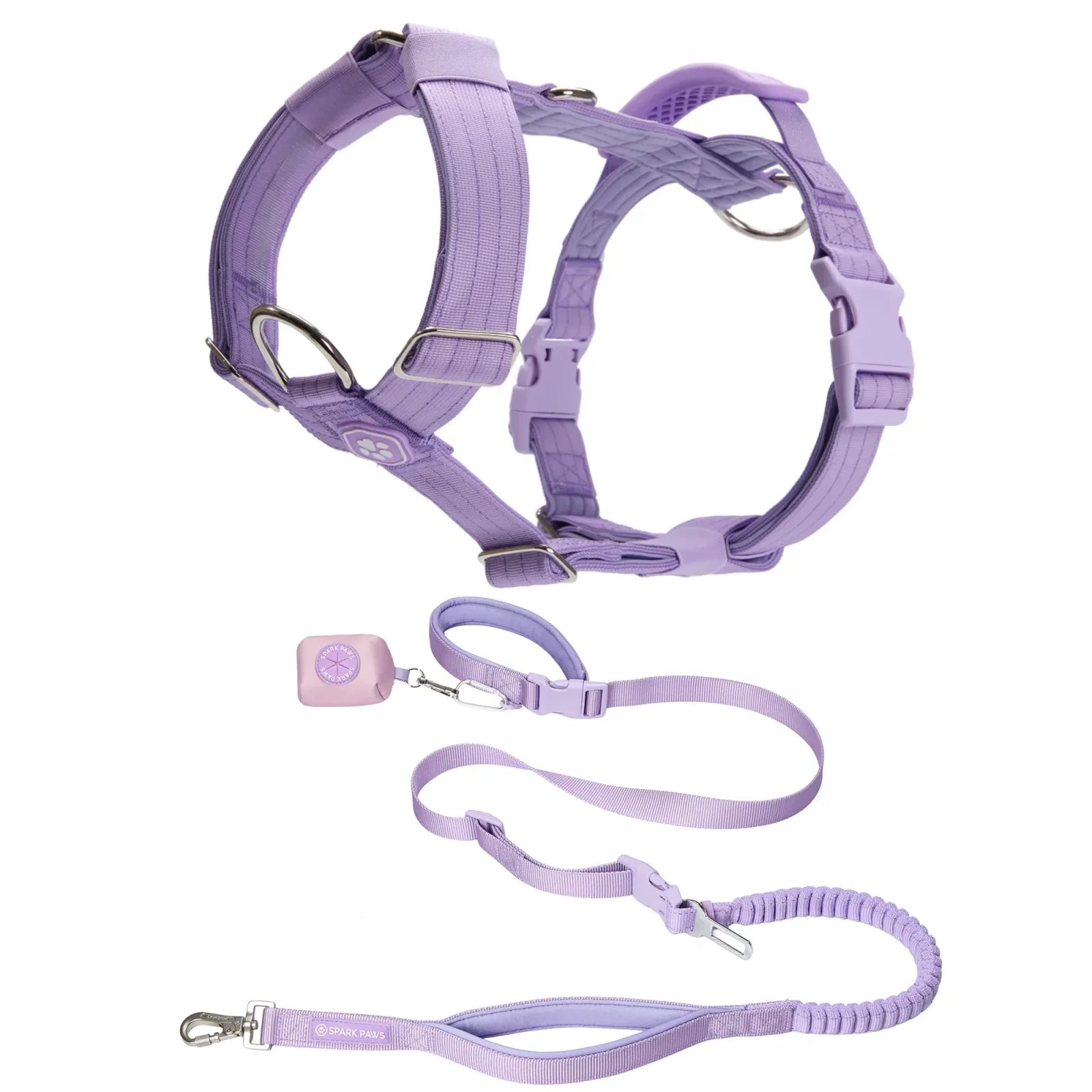 Comfort Control No-Pull Dog Harness and Multipurpose Leash Set – Purple