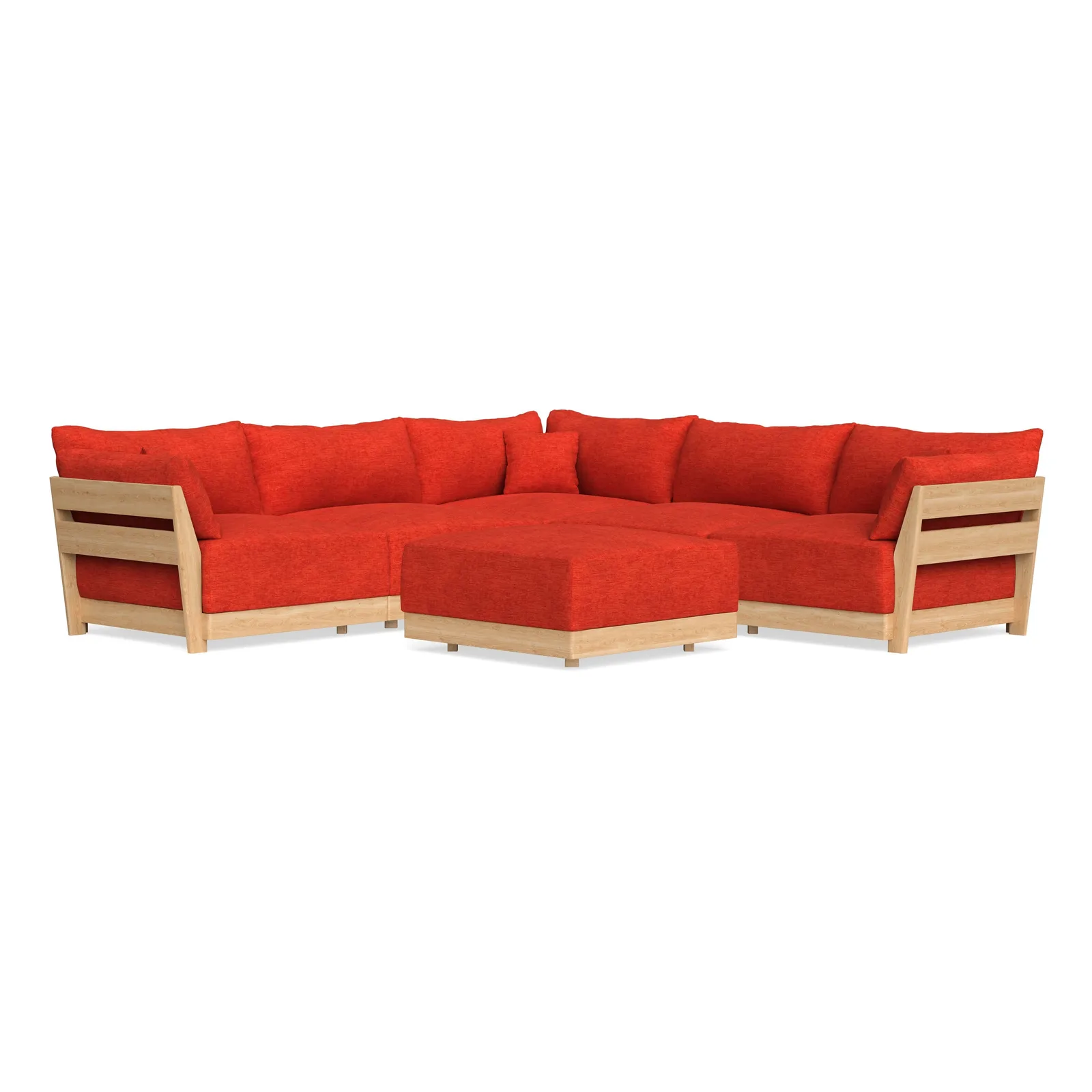 Modular Bondi Latte 5-Seater Corner Sectional + Ottoman in Poppy Orange – Memory Foam Blend