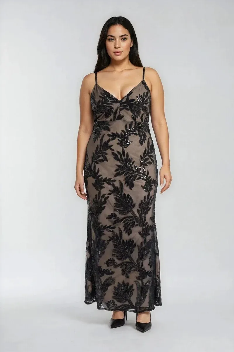 Plus Size Embroidered Sequin Dress