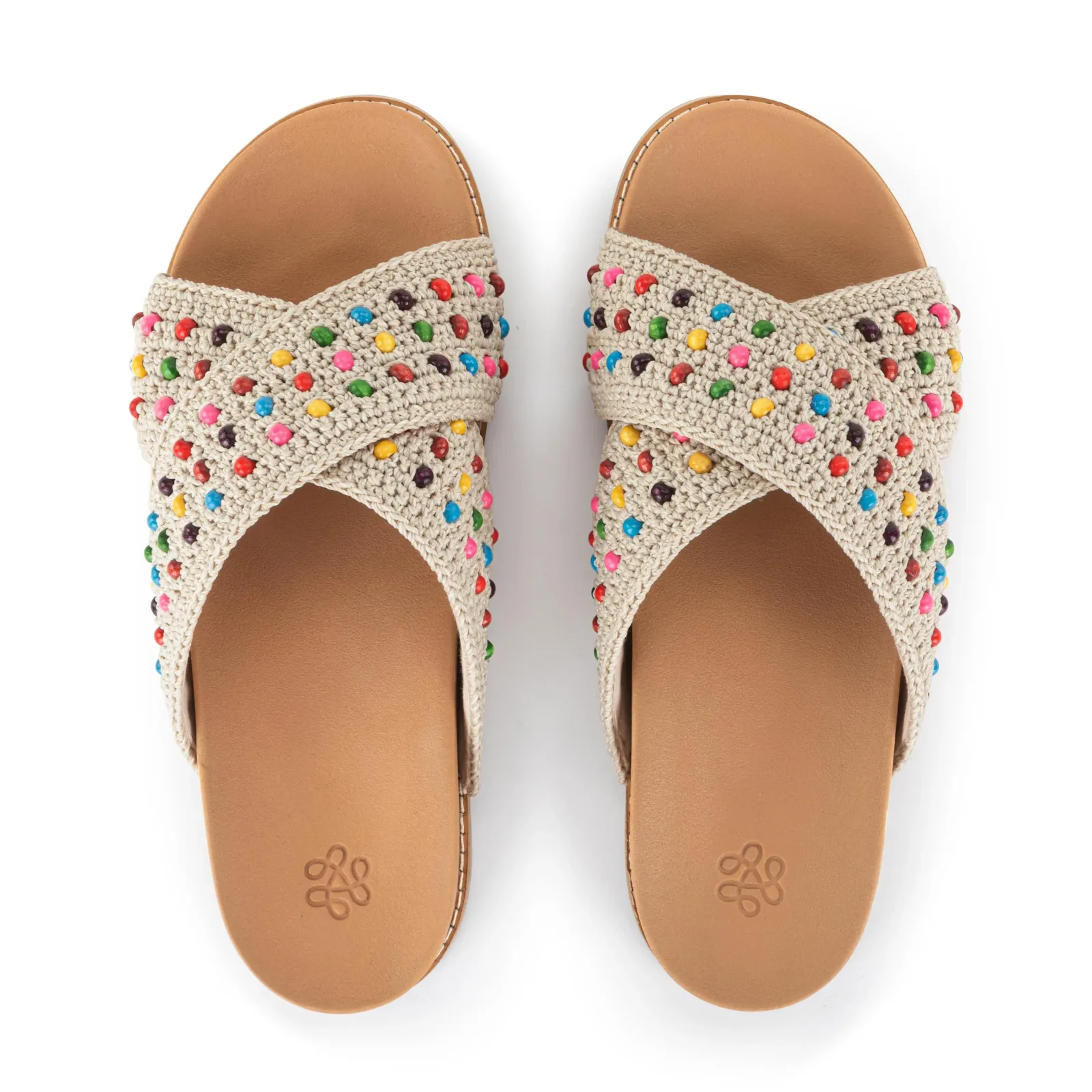 Penelope Sandal – Hand Crochet – Ecru Multi Beads