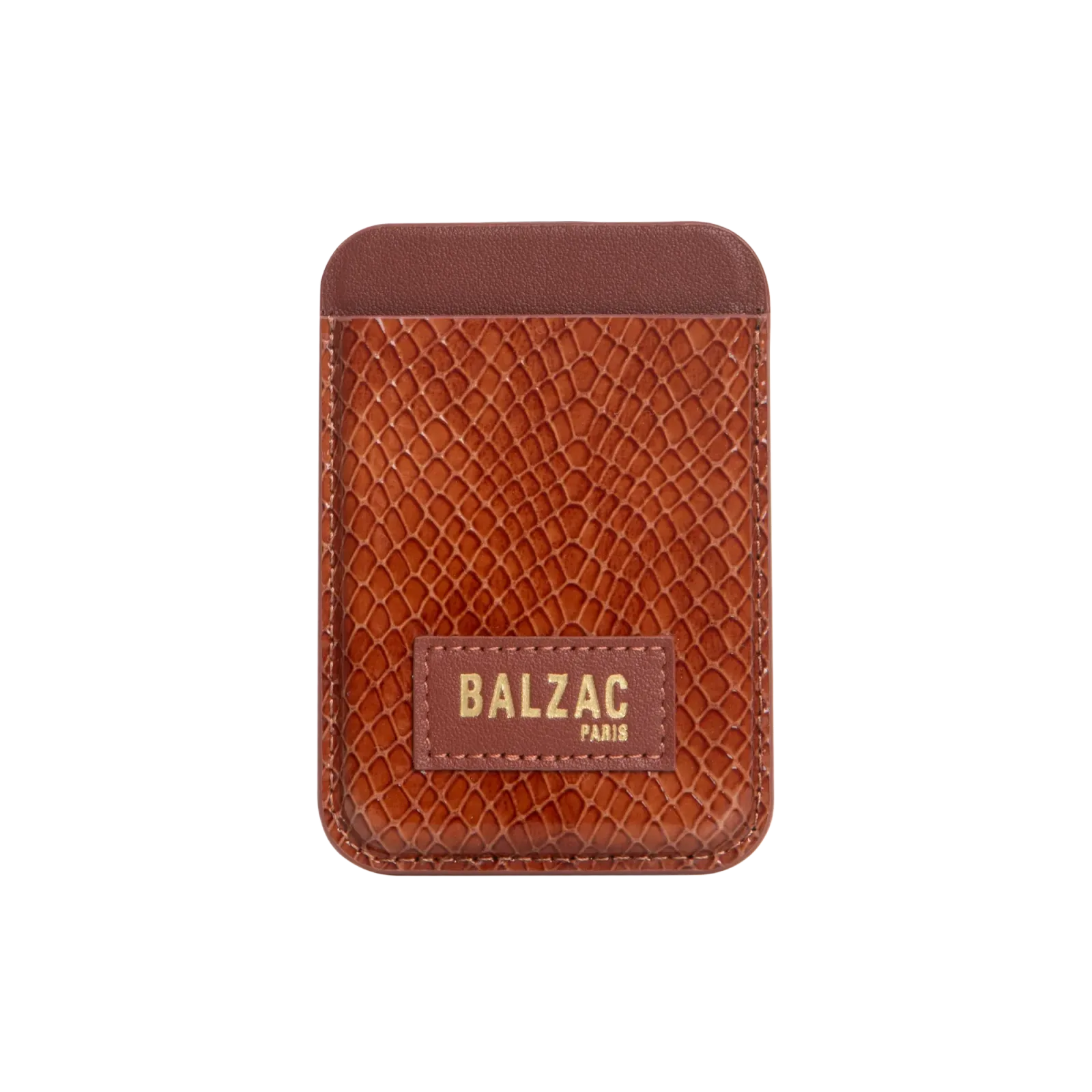 Embossed Cognac Magnetic Card Holder
