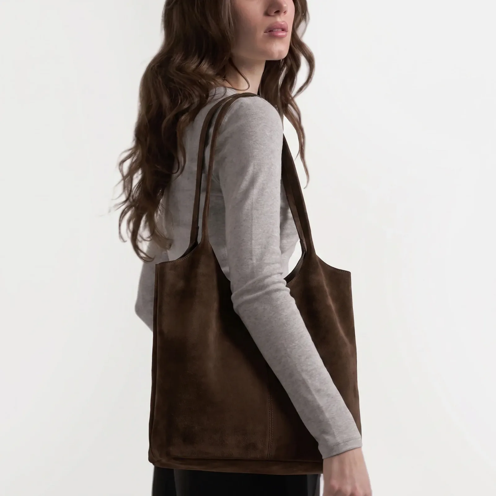 Mia Large Shopper Tote Tobacco Suede