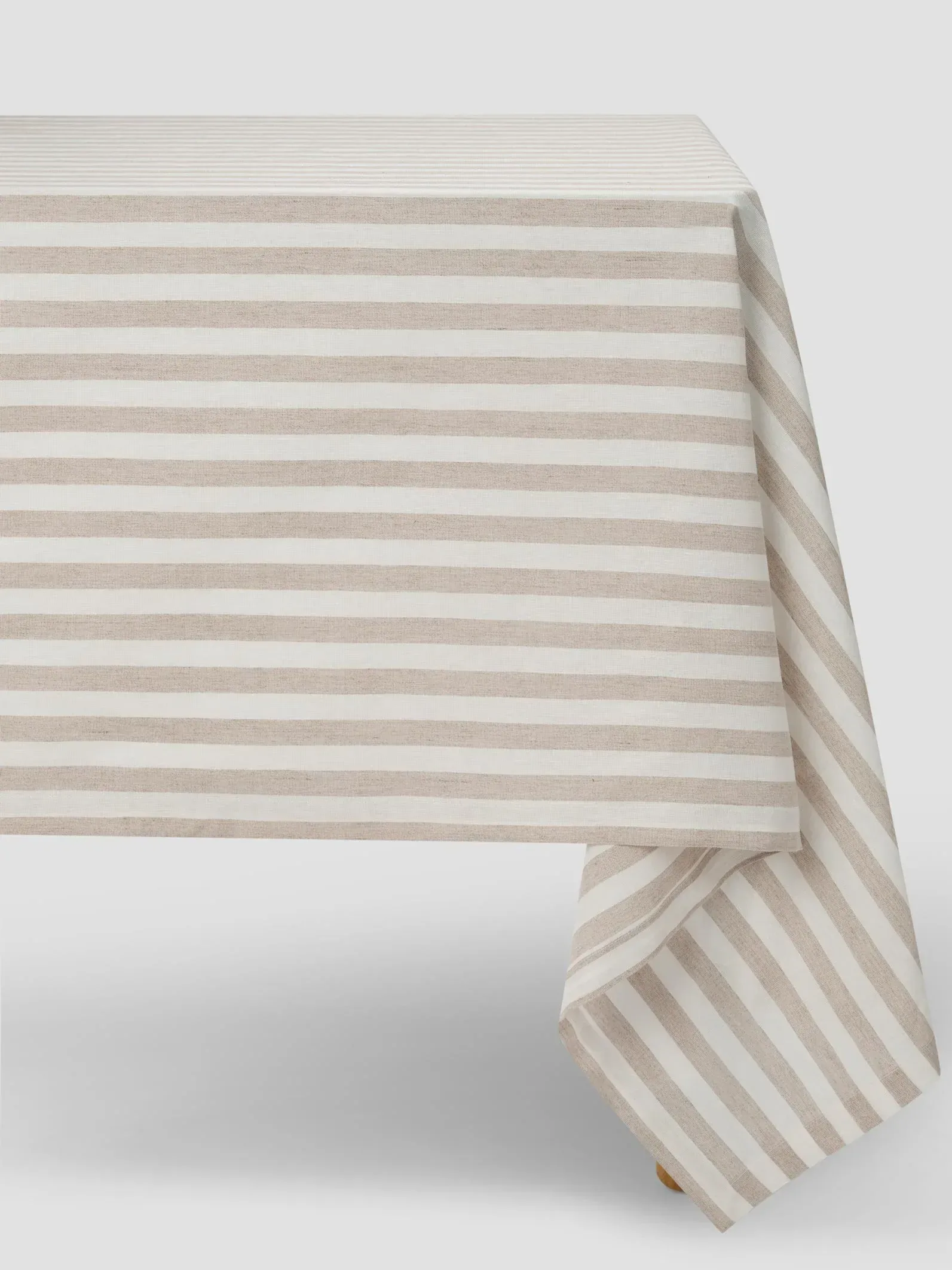 Oatmeal Pembroke Stripe Linen Blend Tablecloth