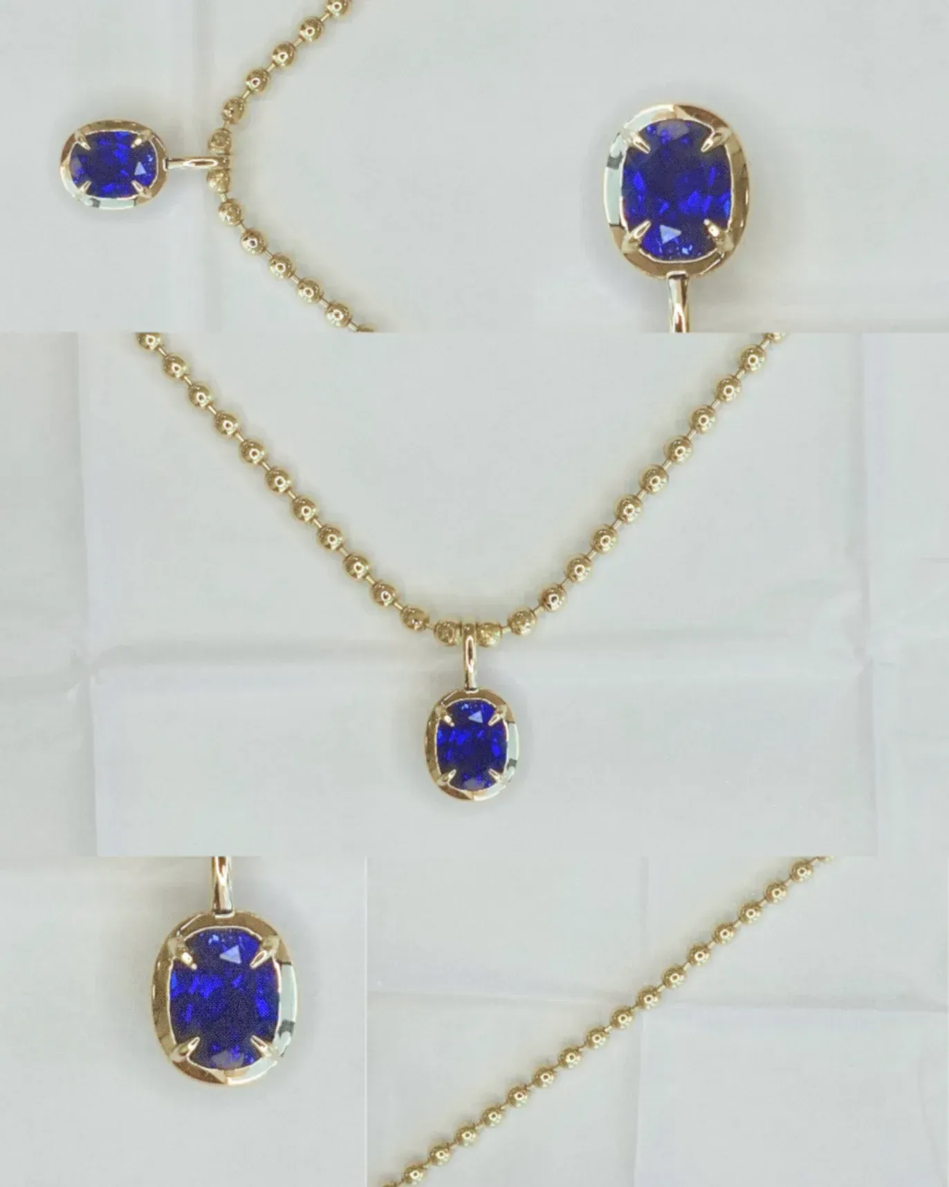14k Gold Oval Lab Sapphire Pendant