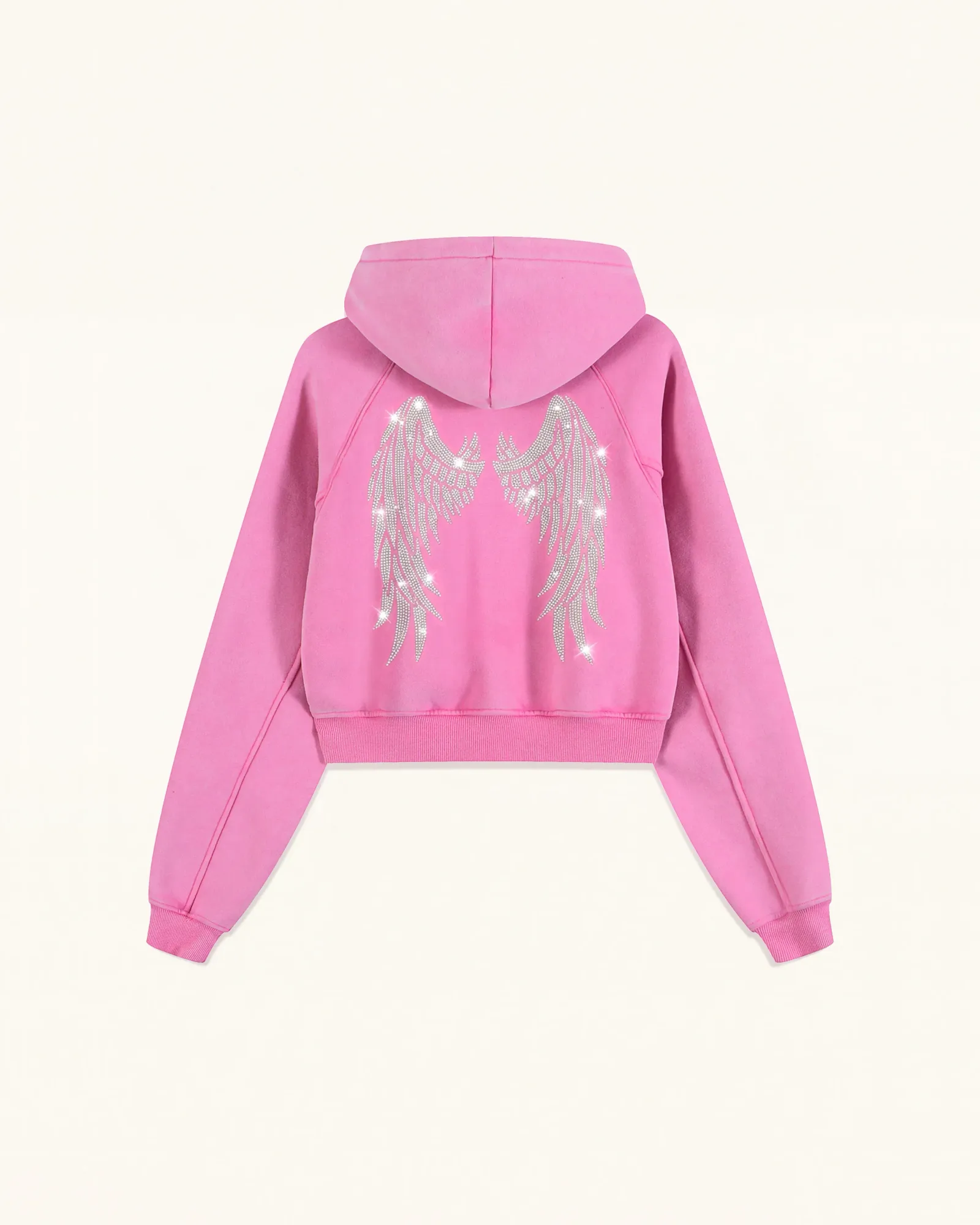 The Darling Crystal Feather Wing Cropped Hoodie – Acid Pink