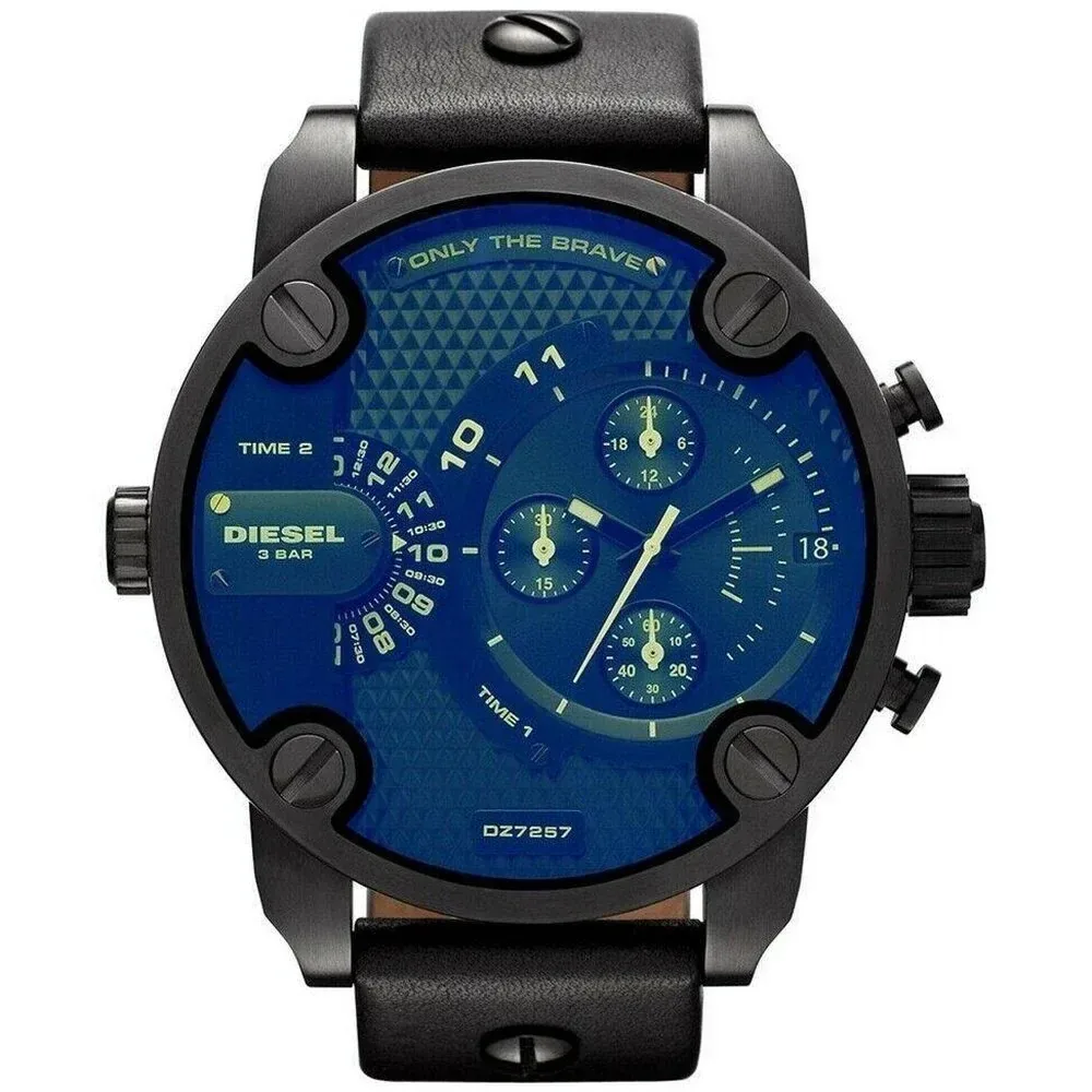 Diesel DZ7257 Bad Ass Chronograph Blue Dial Black Leather Men's Watch