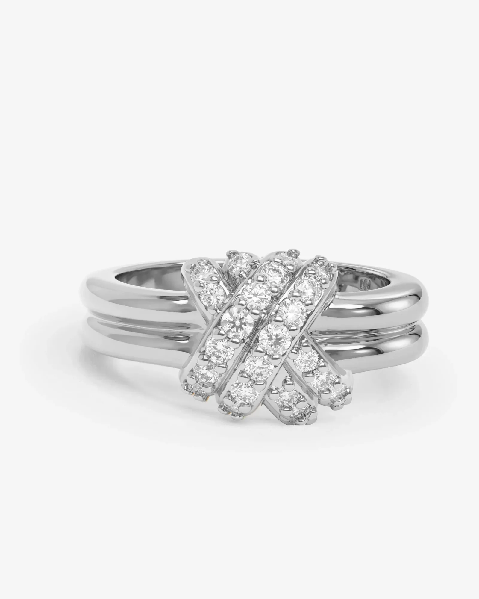 Knot Crossed Ring – Silver|White Diamondettes