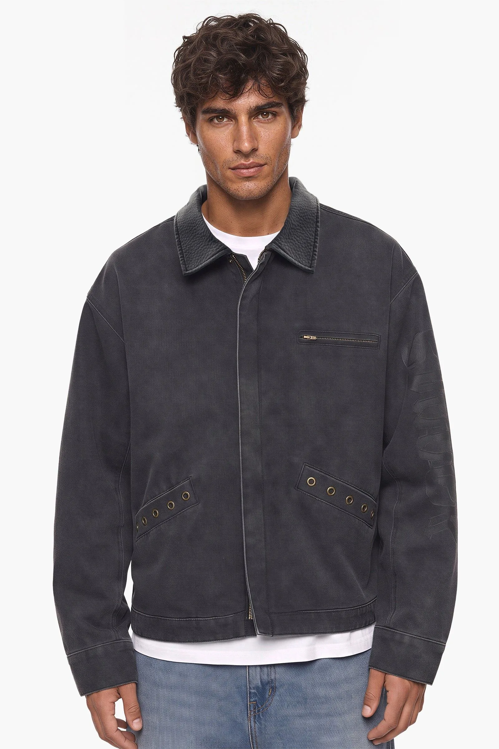Acid Wash Sinner Grommet Trucker Jacket