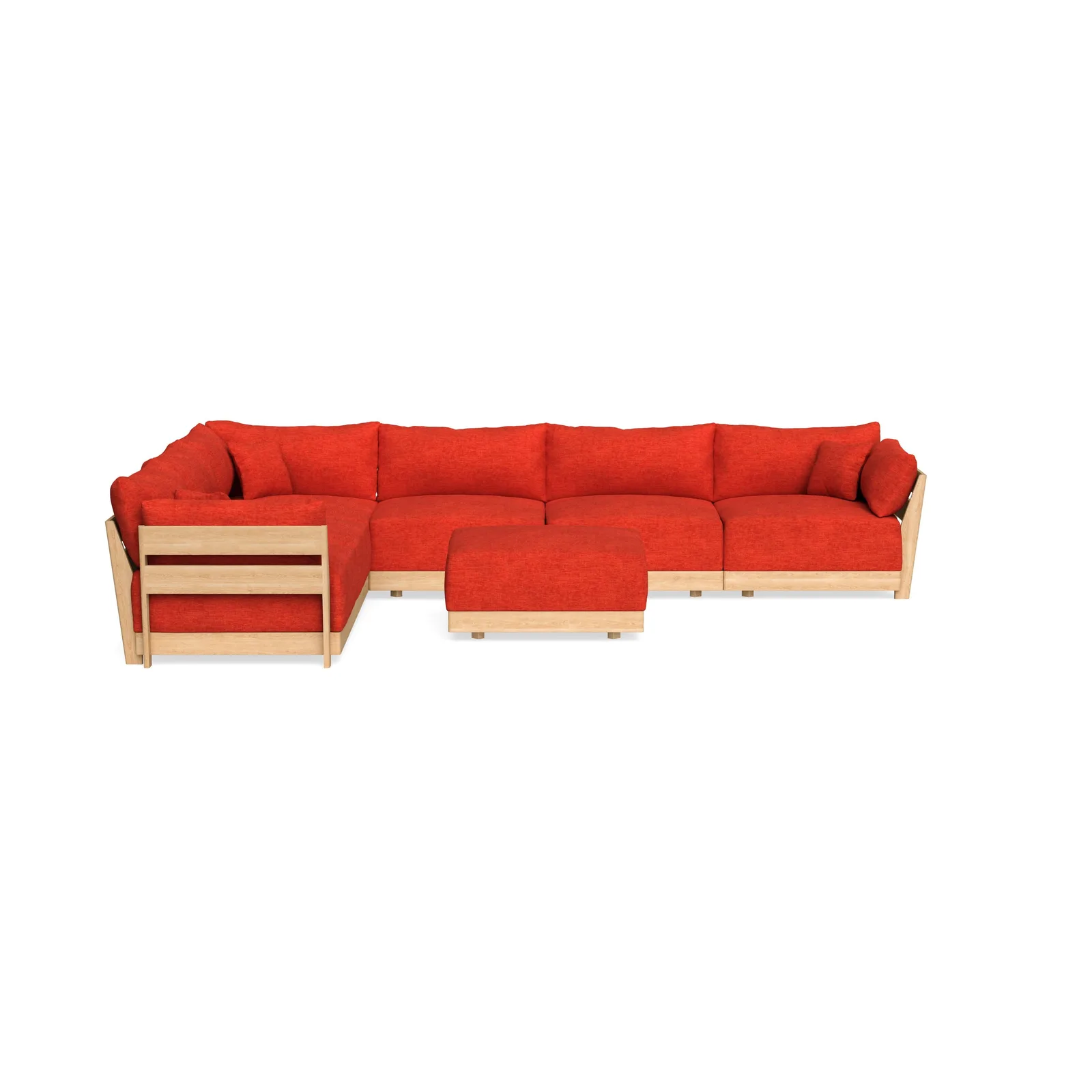 Modular Bondi Latte 6-Seater Corner Sectional + Ottoman in Poppy Orange – Classic Blend