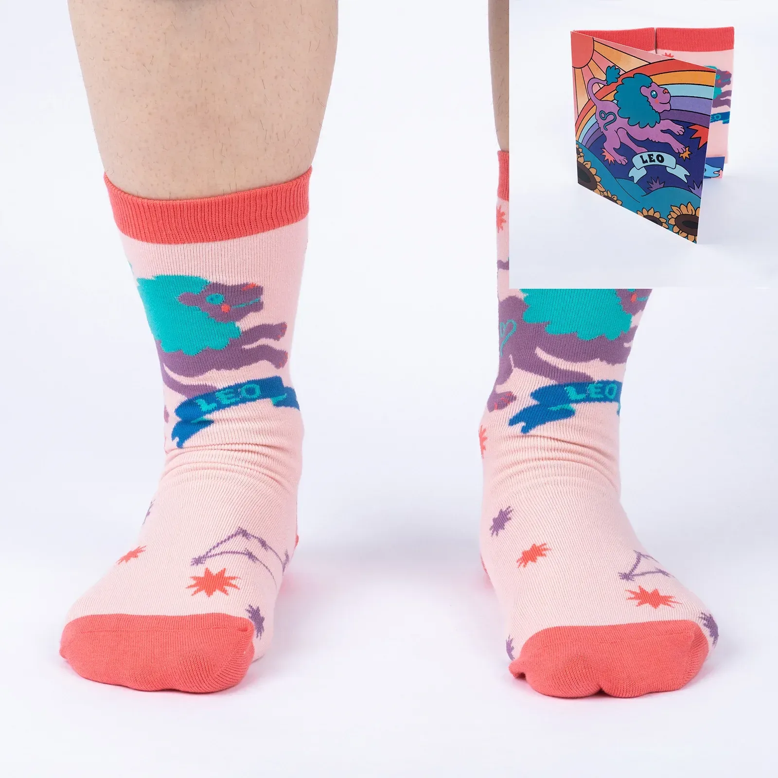 Leo Greeting Card with Socks