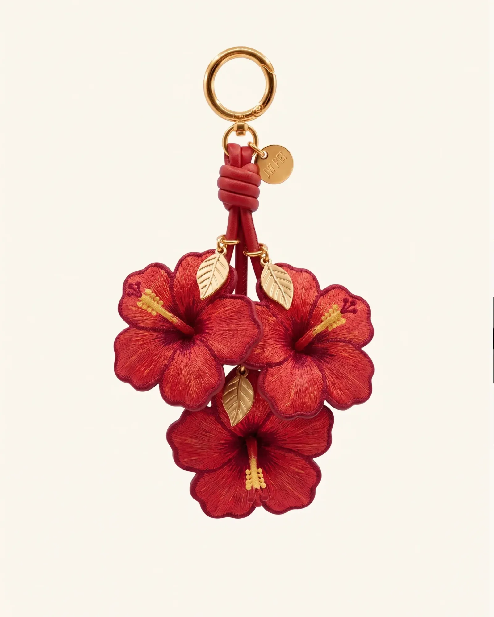 3D Embroidered Hibiscus Bag Charm – Red