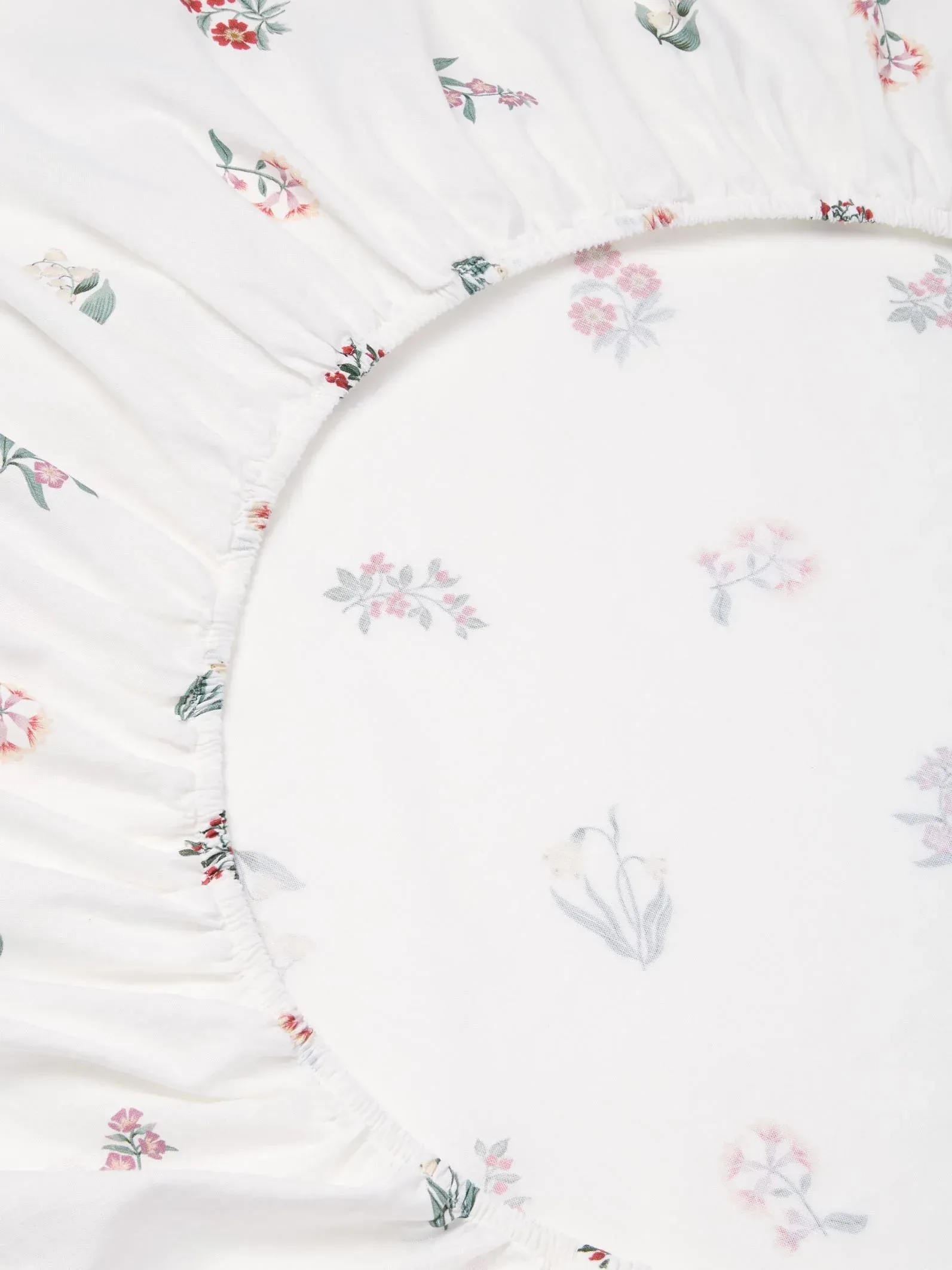 White Woodland Floral Linen Blend Fitted Sheet