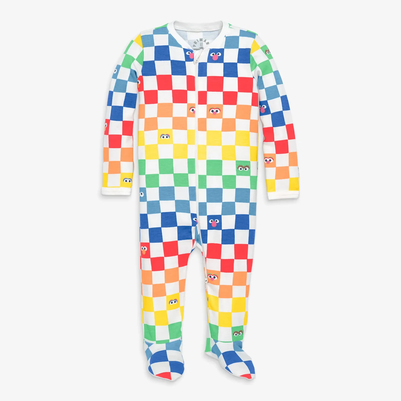 Baby organic zip footie in Sesame Street friends