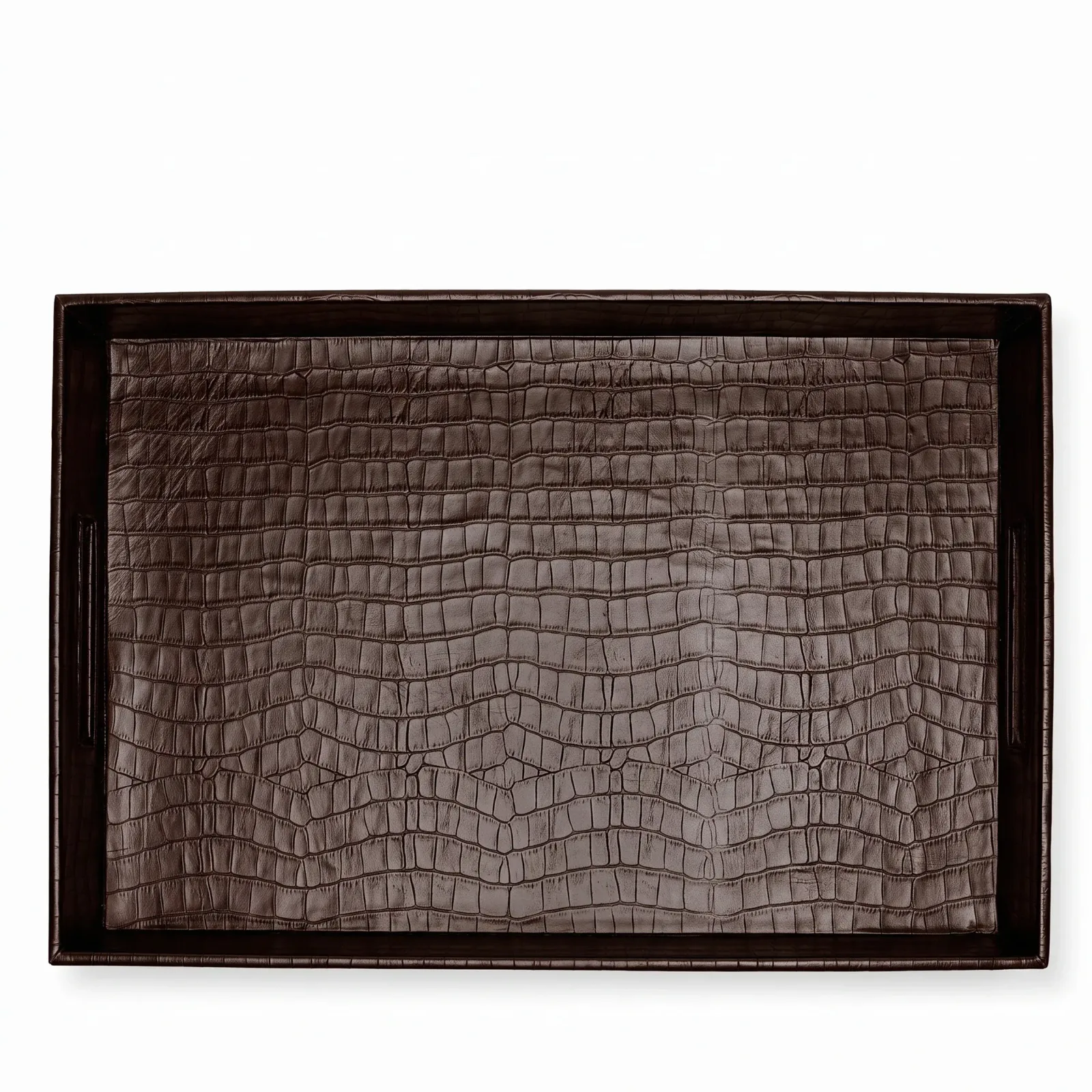 Leather Decorative Tray Brown Croc