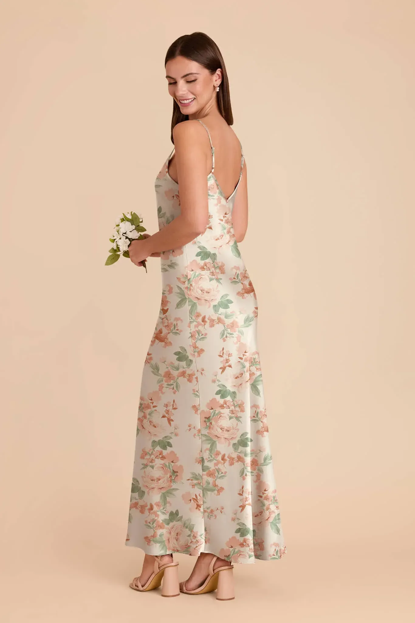 Alice Matte Satin Dress – Dusty Apricot Peonies