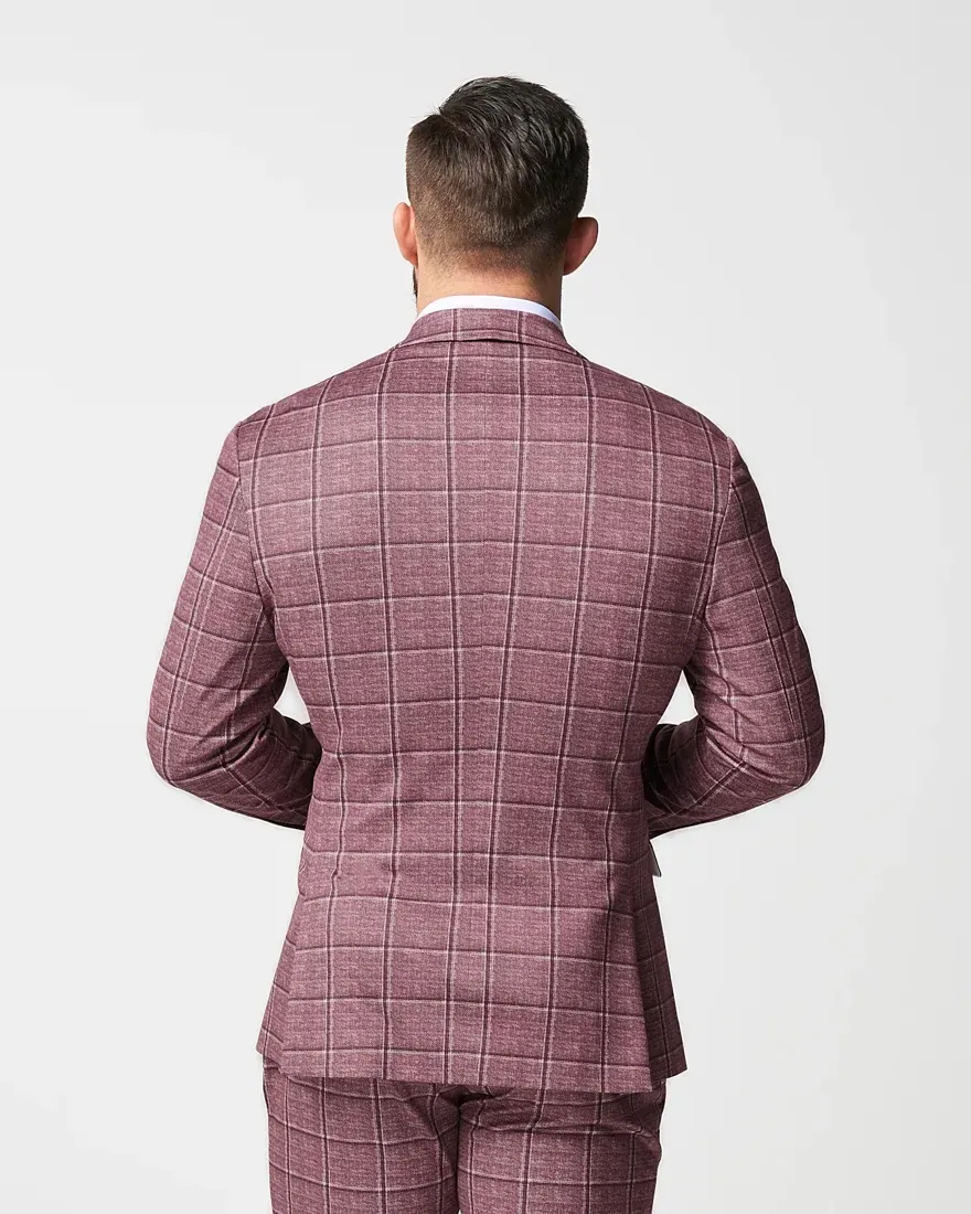 Athletic Fit Stretch Blazer – Crimson with Burgundy Big Windowpane