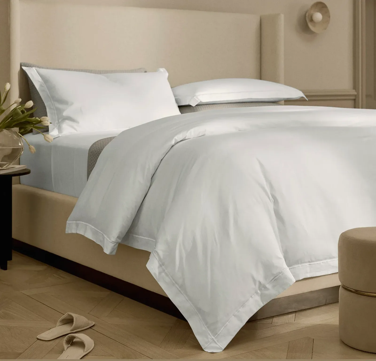 Percale Embellished Duvet Set – White/White Embroidered