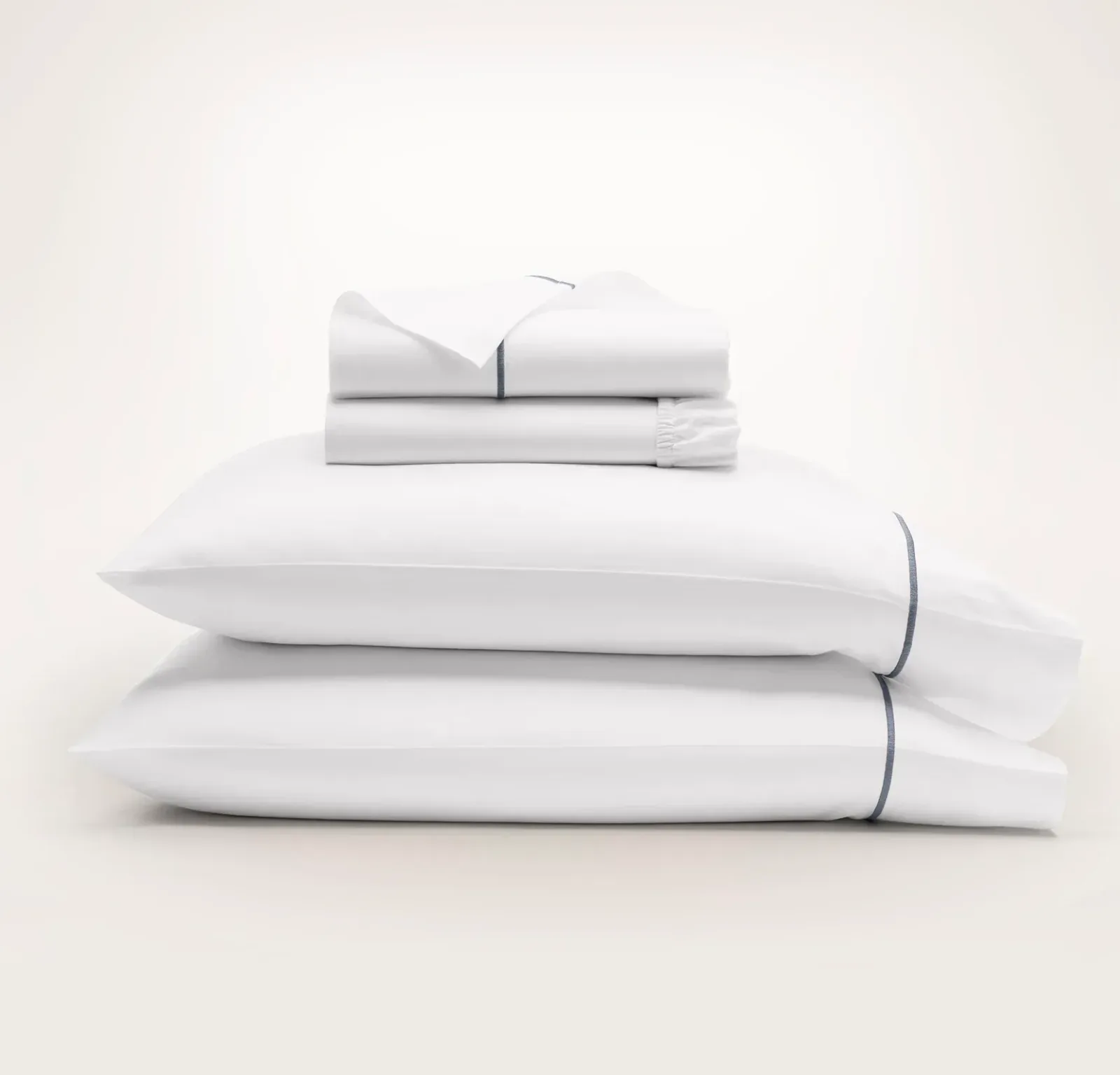 Percale Embellished Sheet Set – White/Mineral Embroidered