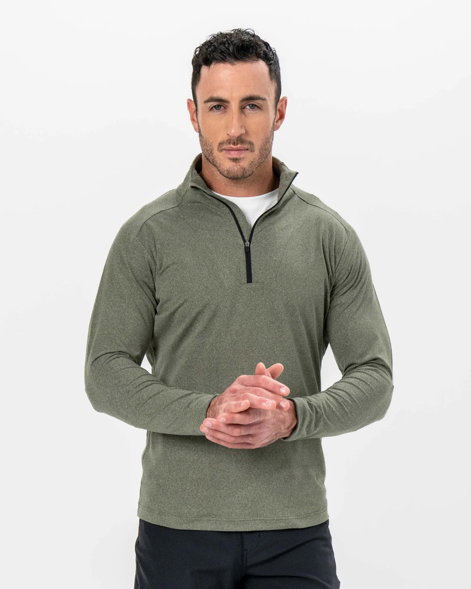 Brushed Quarter Zip – Heathered Olive