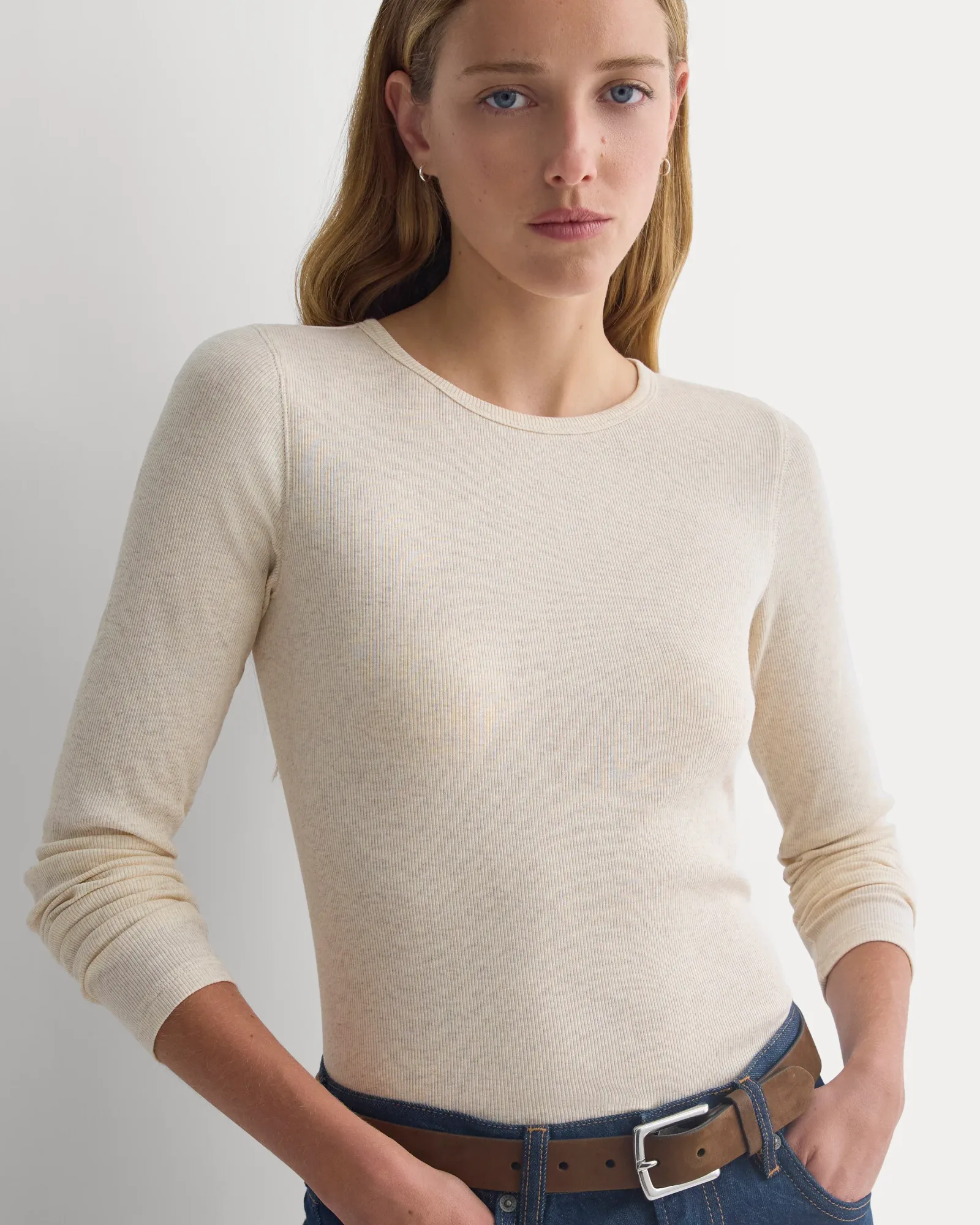 The Luxe Rib Long-Sleeve Crew – Heathered Oat