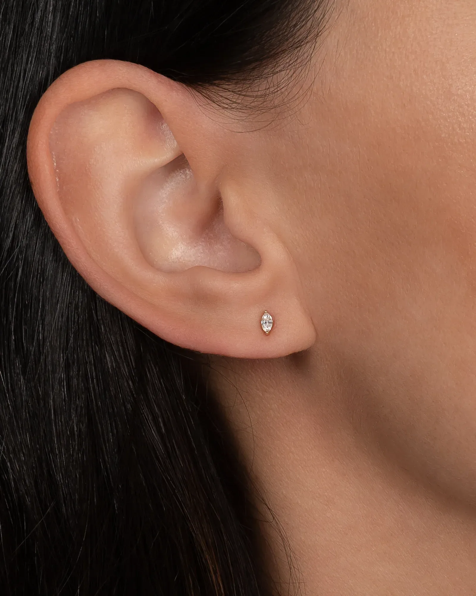14k Gold Marquise Diamond 2 Prong Mini Stud – Single