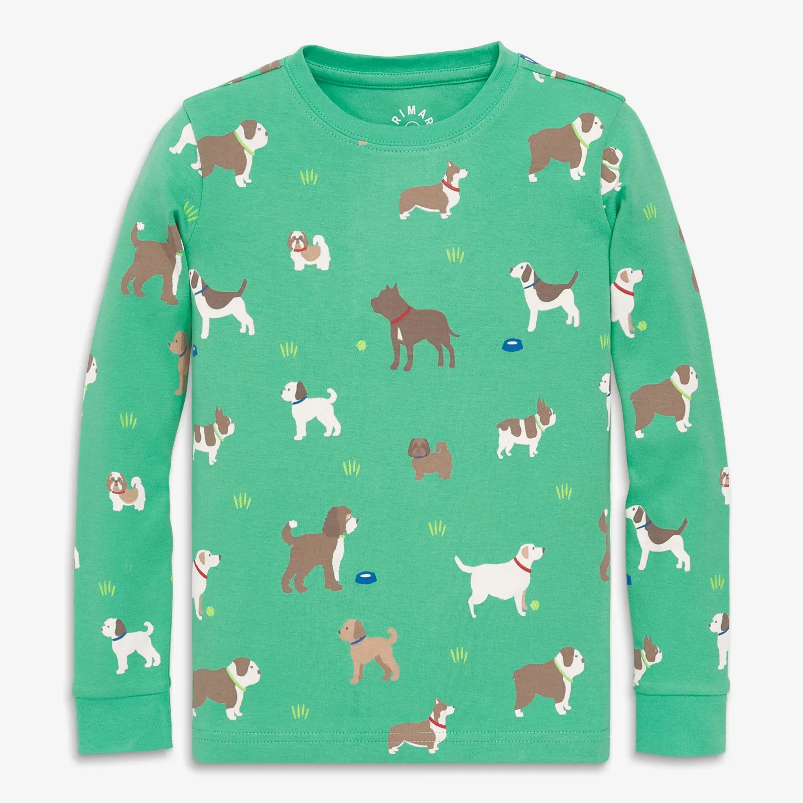 Kids organic long sleeve PJ top in dog park