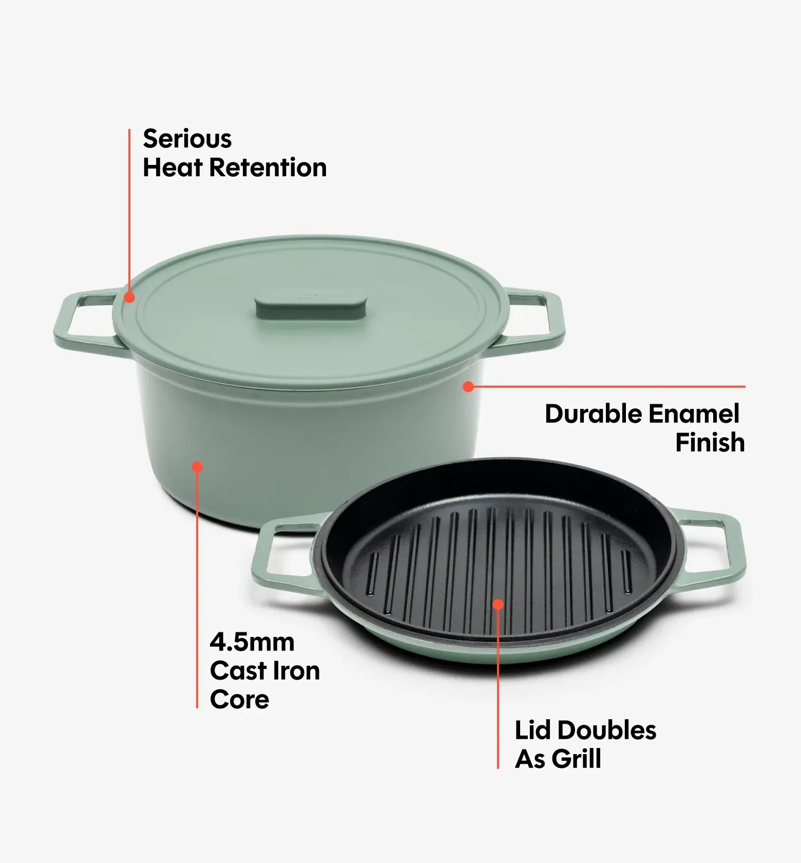 7 QT Enamel Cast-Iron Dutch Oven – Grill & Silicone Lid – Sage – Final Sale