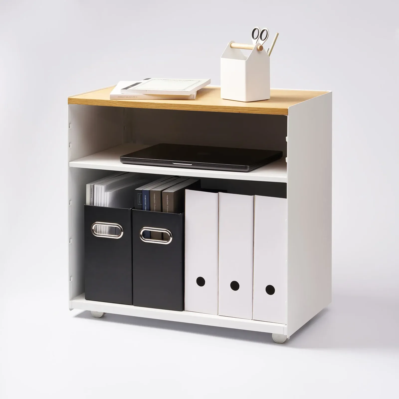 Mobile Hideaway Storage Cart (23" H) – Steel + Wood