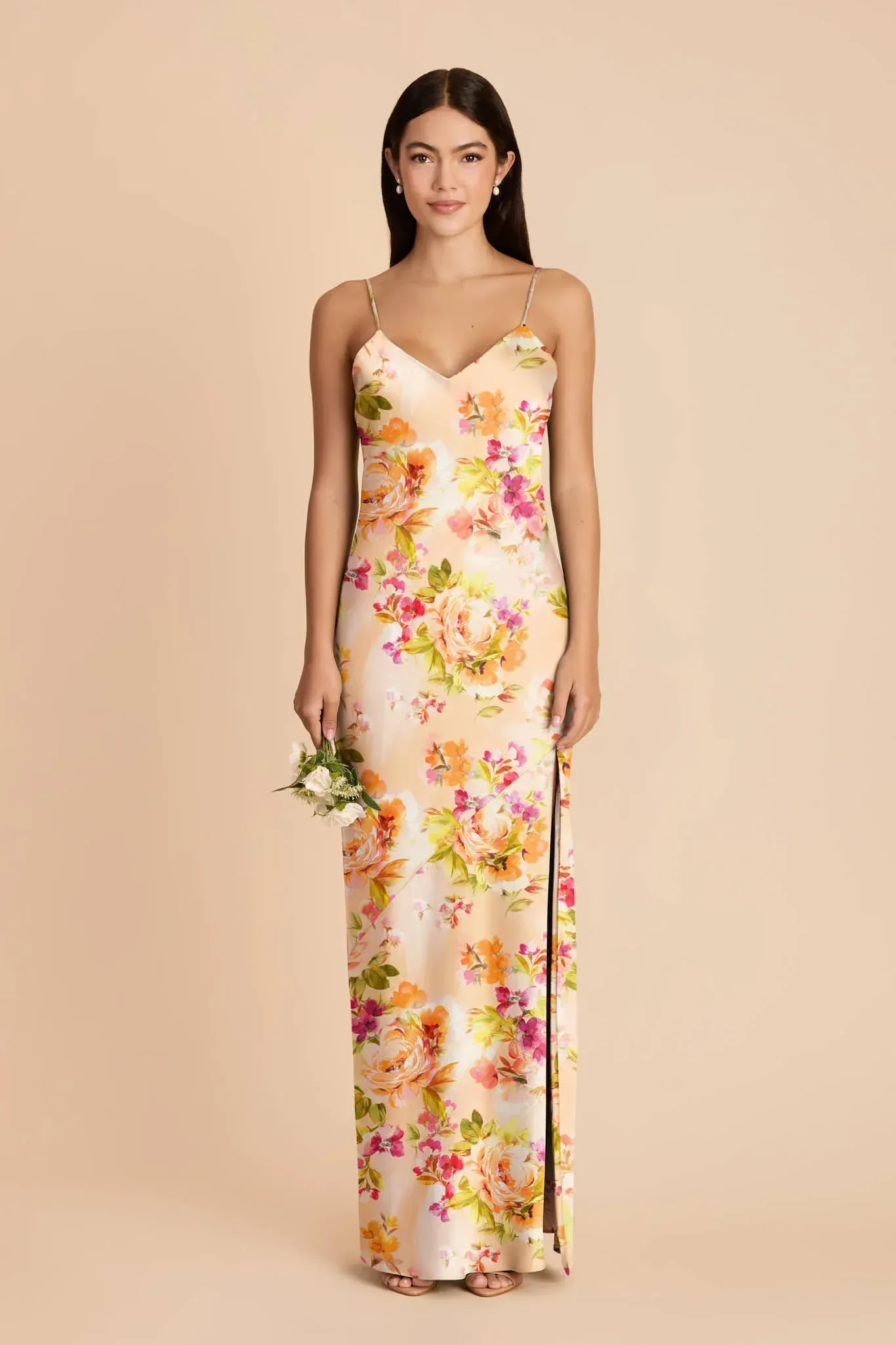 Alyse Matte Satin Dress – Coral Sunset Peonies