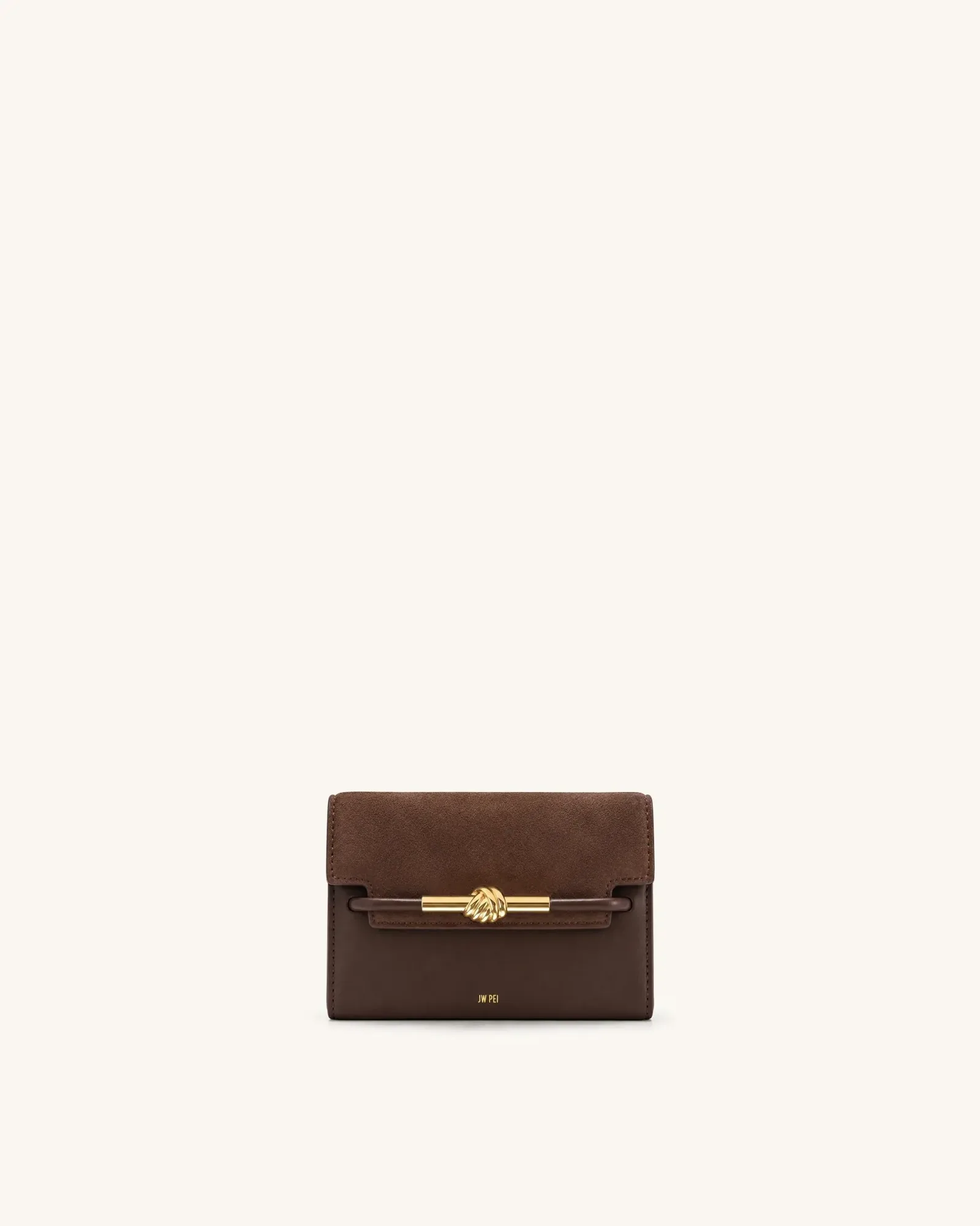 Lena Metal Rope Knot Faux Suede Flap Wallet – Brown