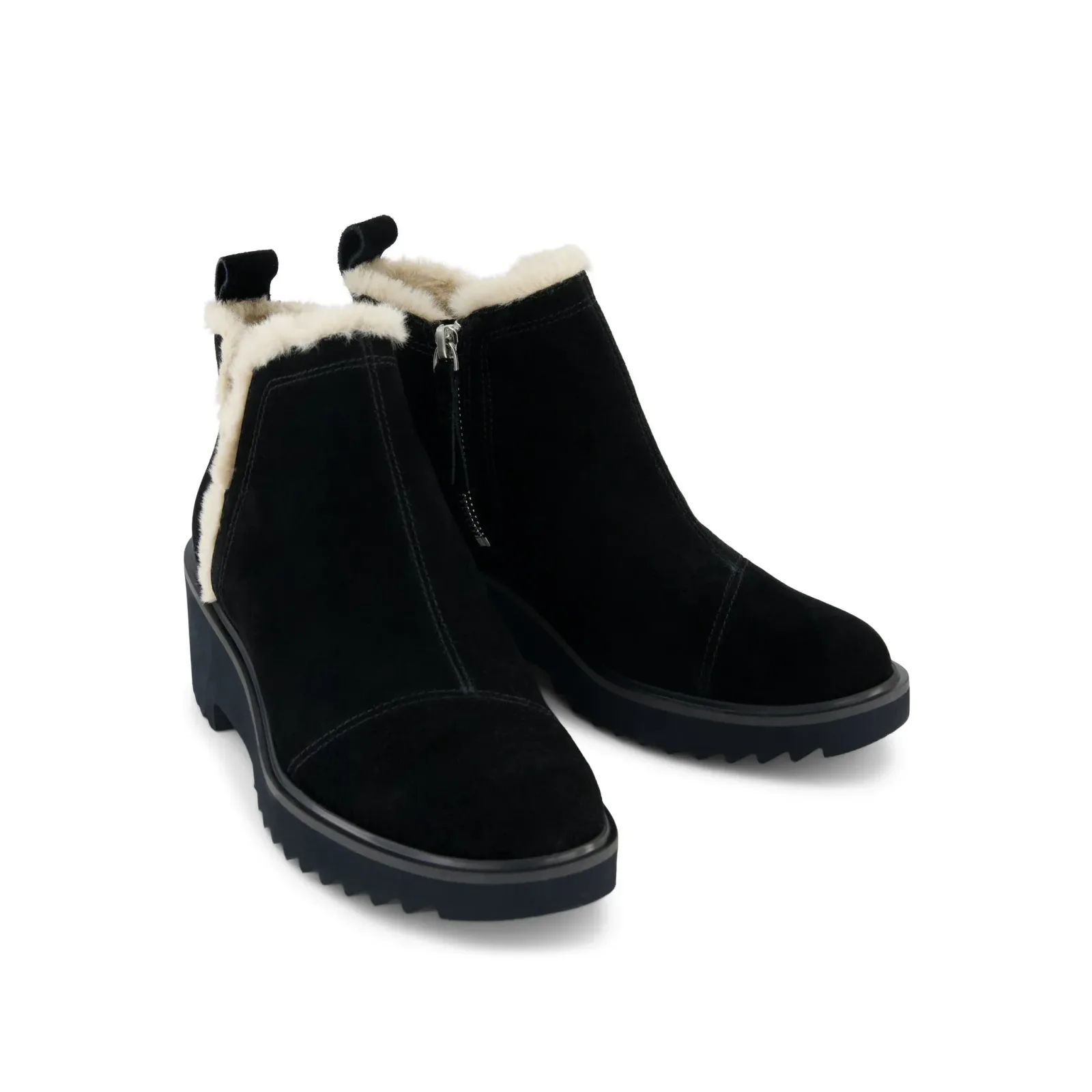 Womens Maude Wedge Boot Black Suede Faux Fur
