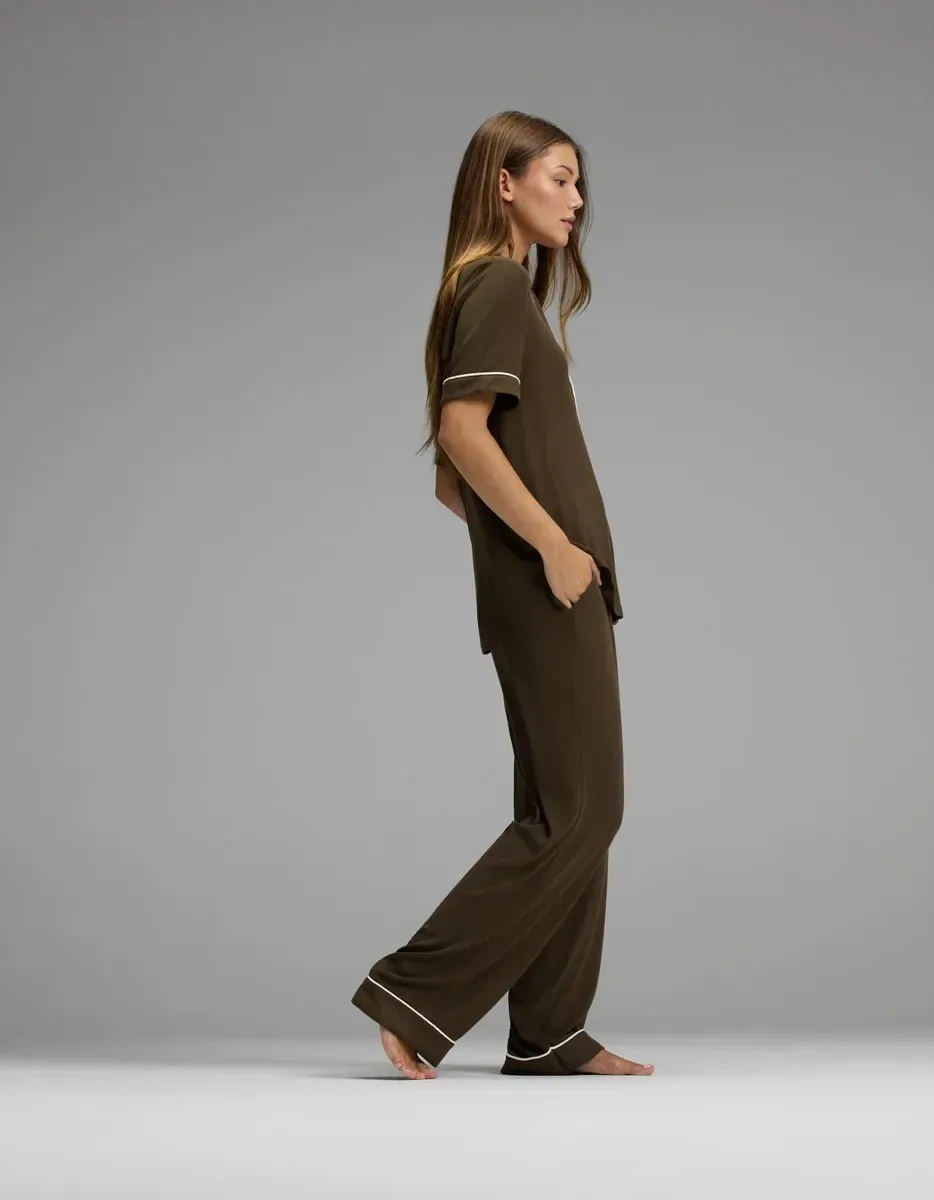 Women's Bamboo Rib-Knit Classic Short Sleeve & Pant Pajama Set