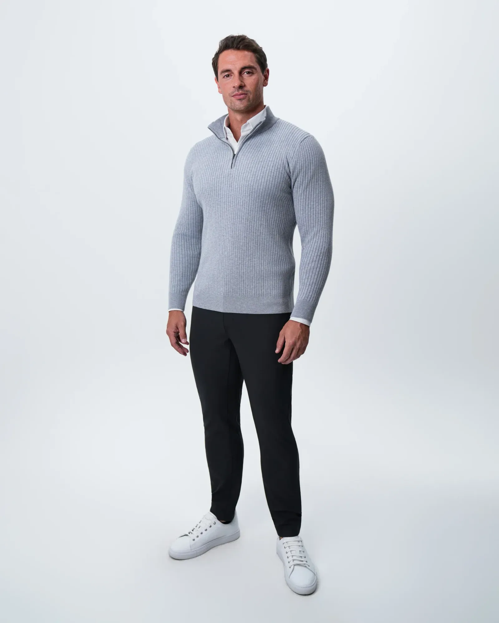 Mid-Weight Ribbed Quarter Zip – Light Grey
