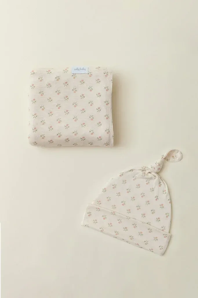 Blush Floret Swaddle + Hat Set