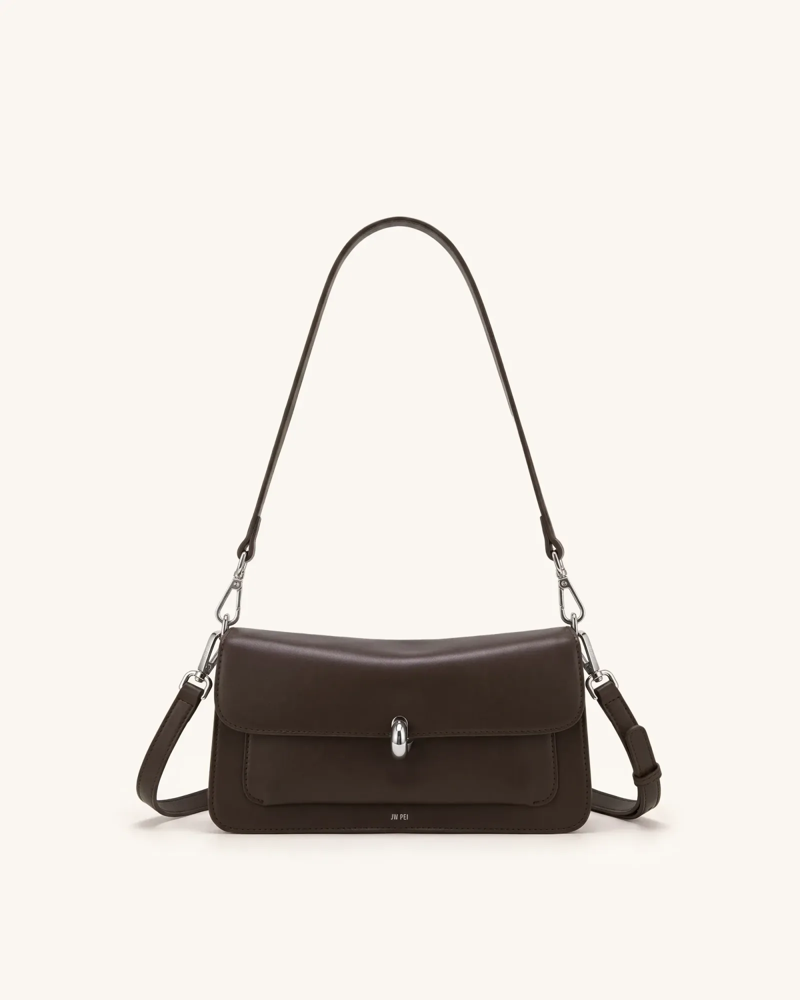 Amelie Front-Pocket Flap Shoulder Bag – Chocolate Brown