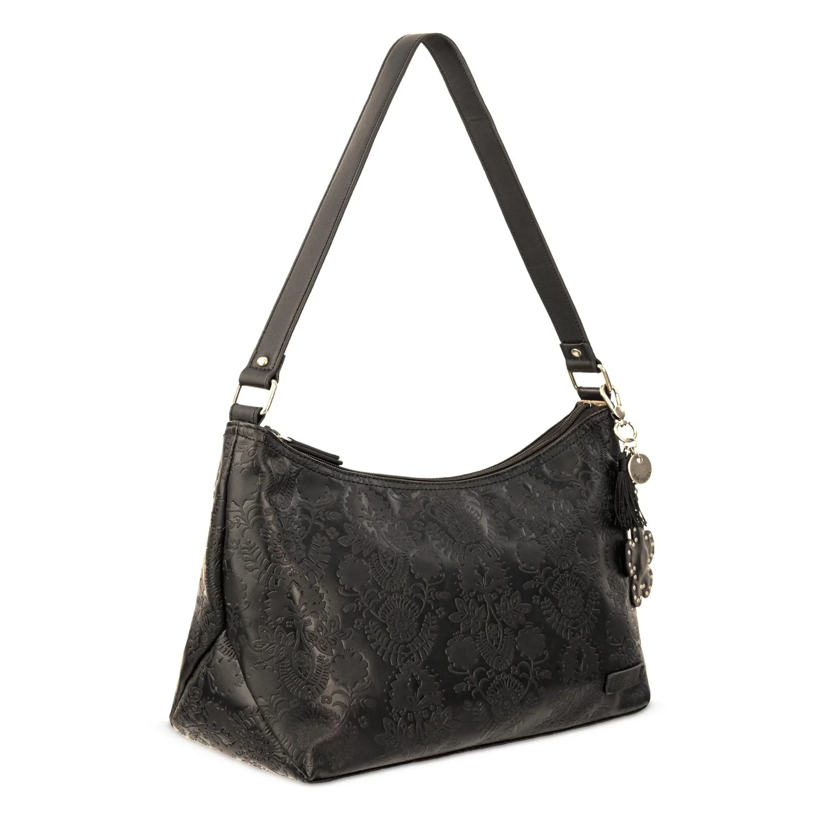 Banyan Hobo – Vegan Leather – Black Floral Embossed