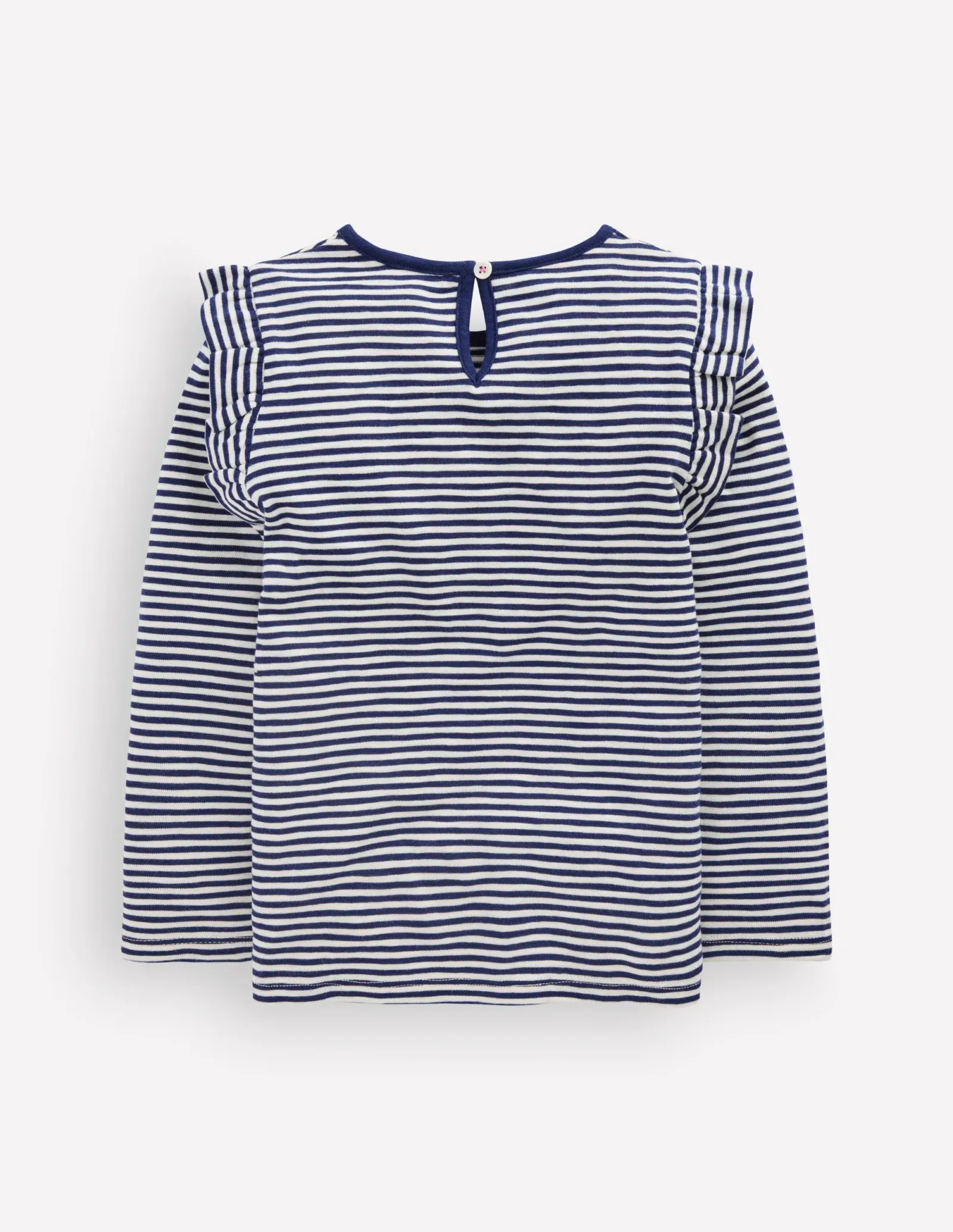 Frill Sleeve Slub Top-Soft Ivory/College Navy