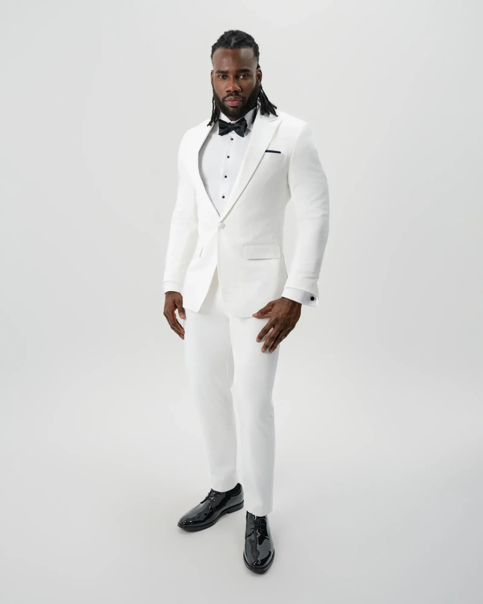Athletic Fit Stretch Tuxedo Jacket – Solid Cream with White Peak Lapel