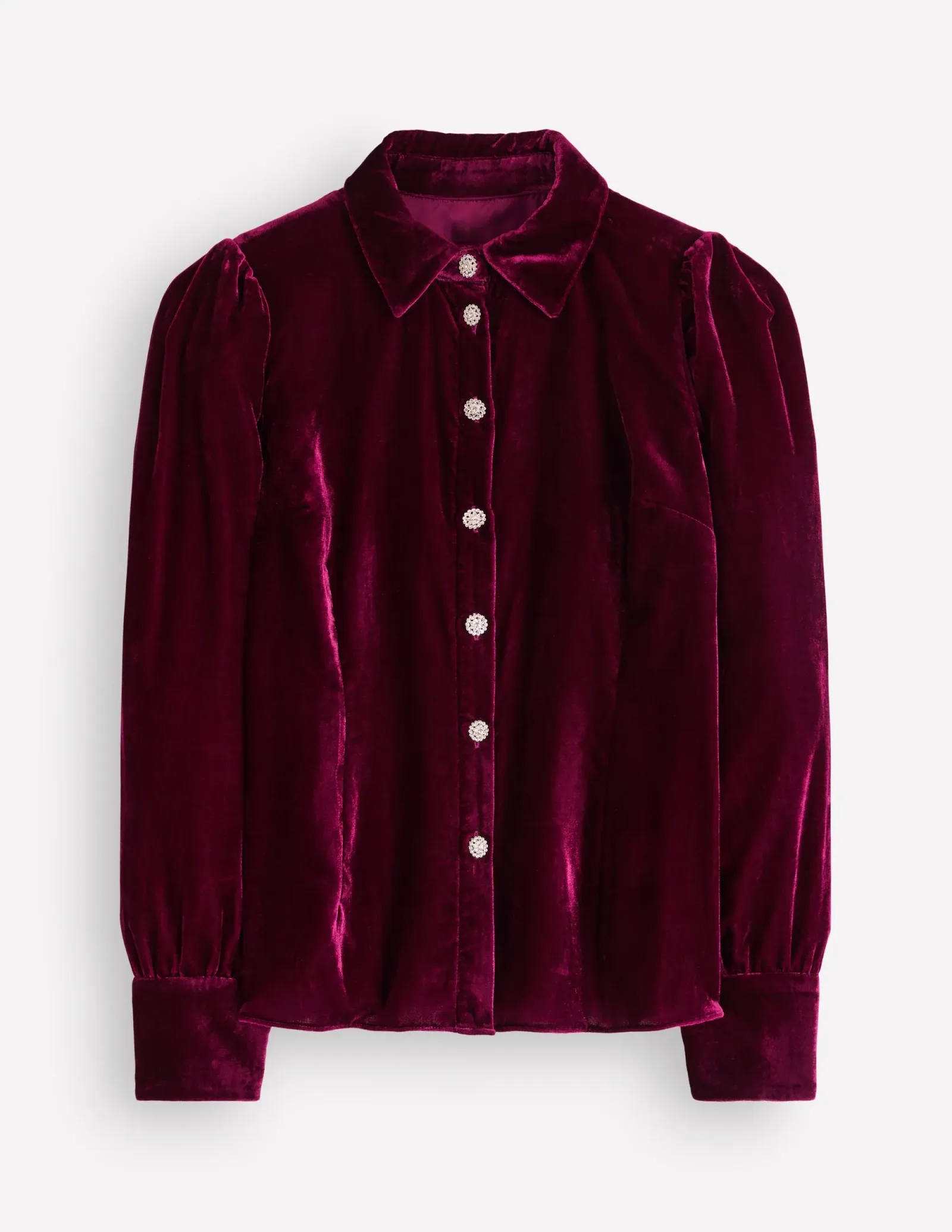 Volume Sleeve Velvet Shirt-Beetroot Red