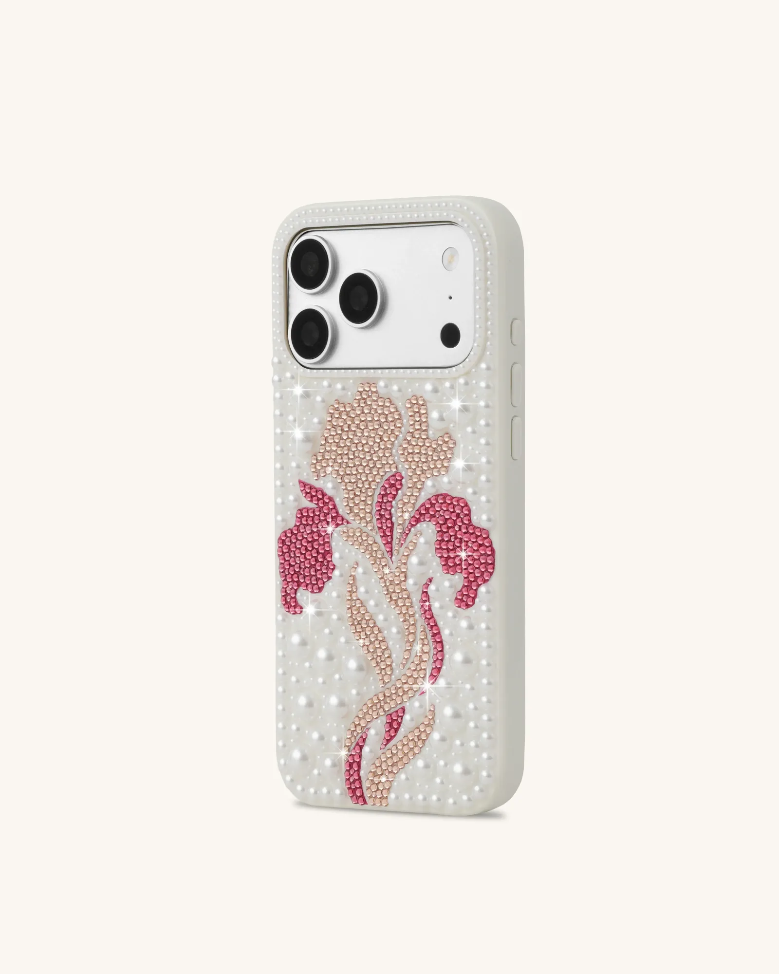 Floral Pearl Artificial Crystal Phone Case – White