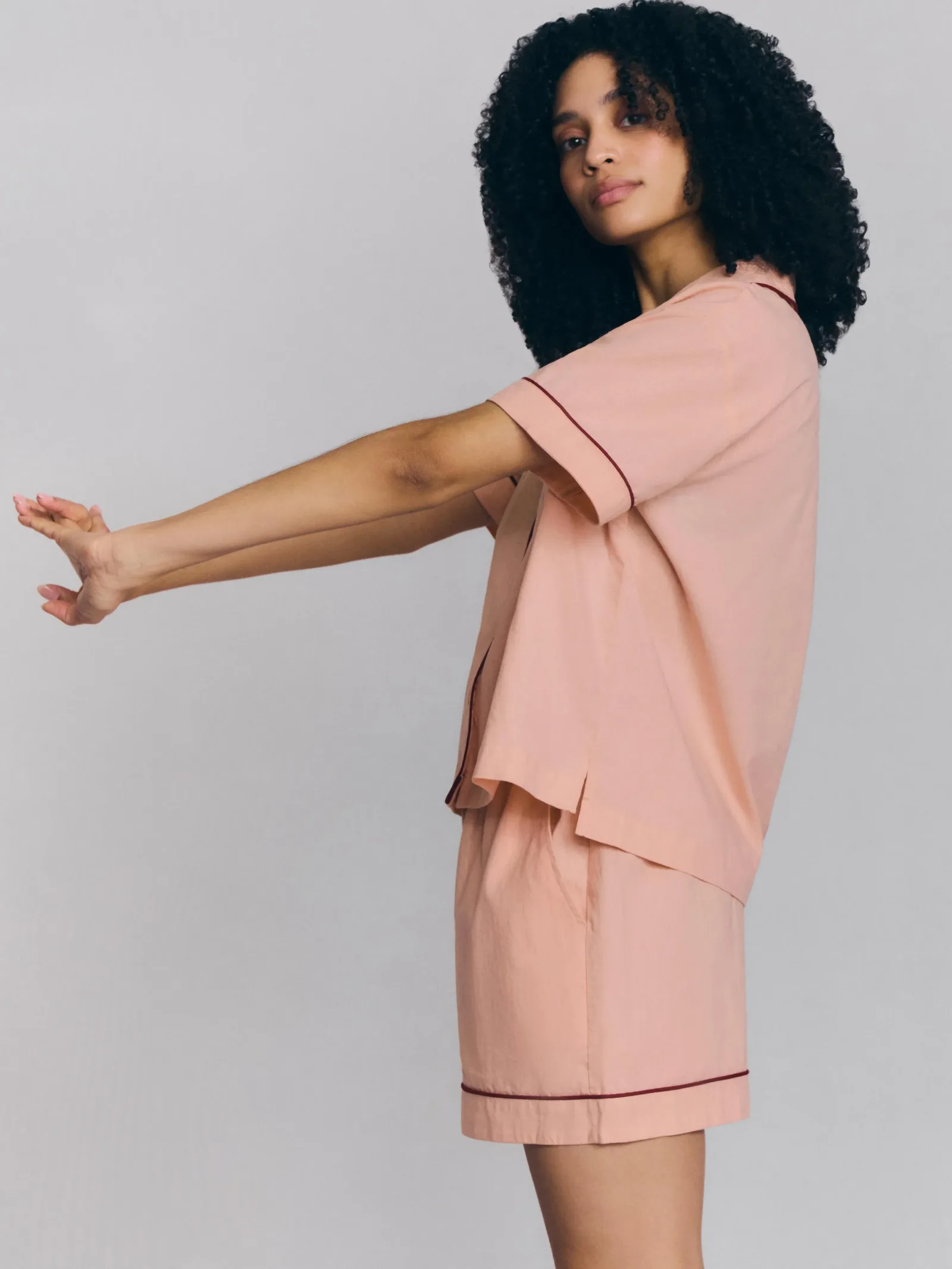 Rose Linen Blend Pajama Short Set