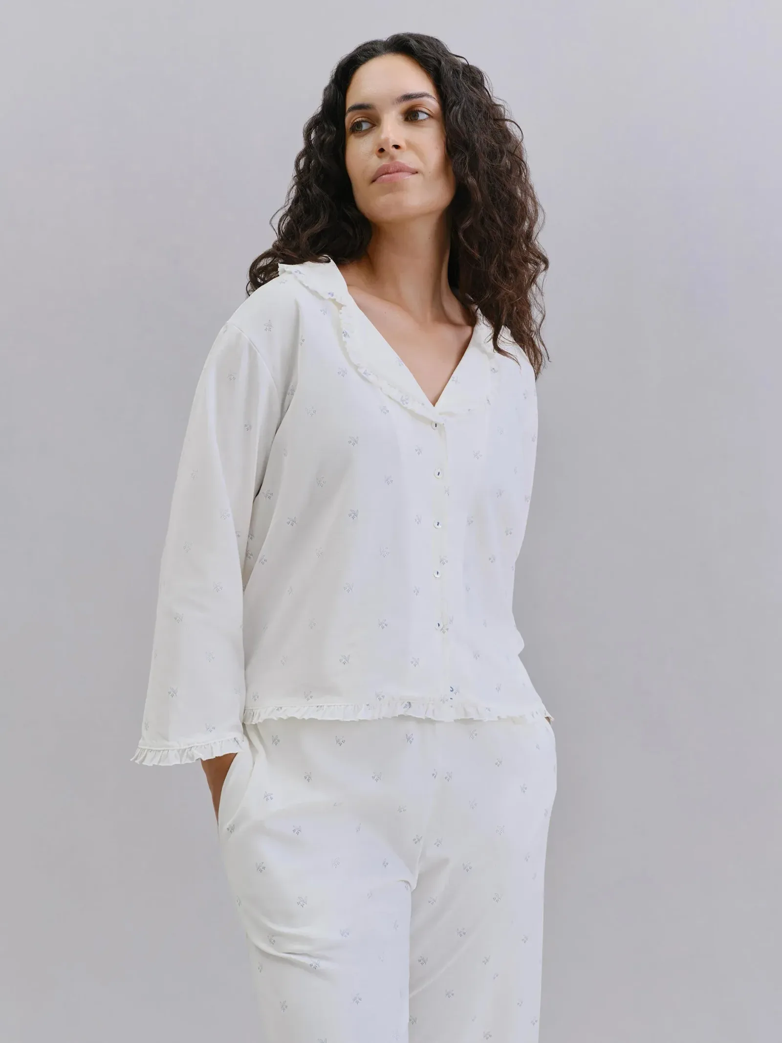 Martha Floral Frill Cotton Jersey Cropped Pants Set